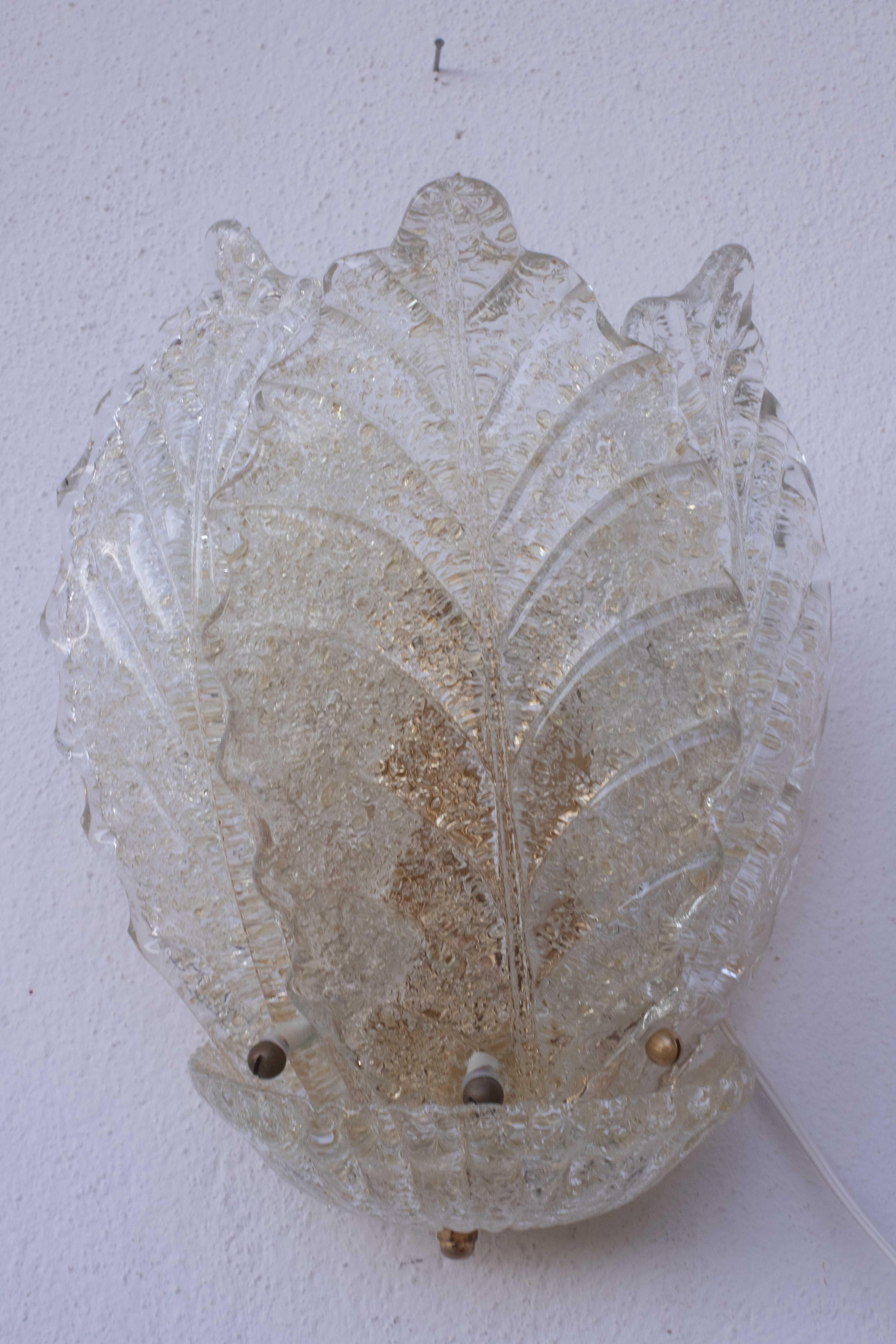 2er-Set Portofino, Elegante Murano Wandleuchte Transparent und Blattgold, 1970 im Angebot 4