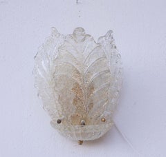 Set of 2 Portofino, Elegant Murano Wall Light Transparent and Gold Leaves, 1970