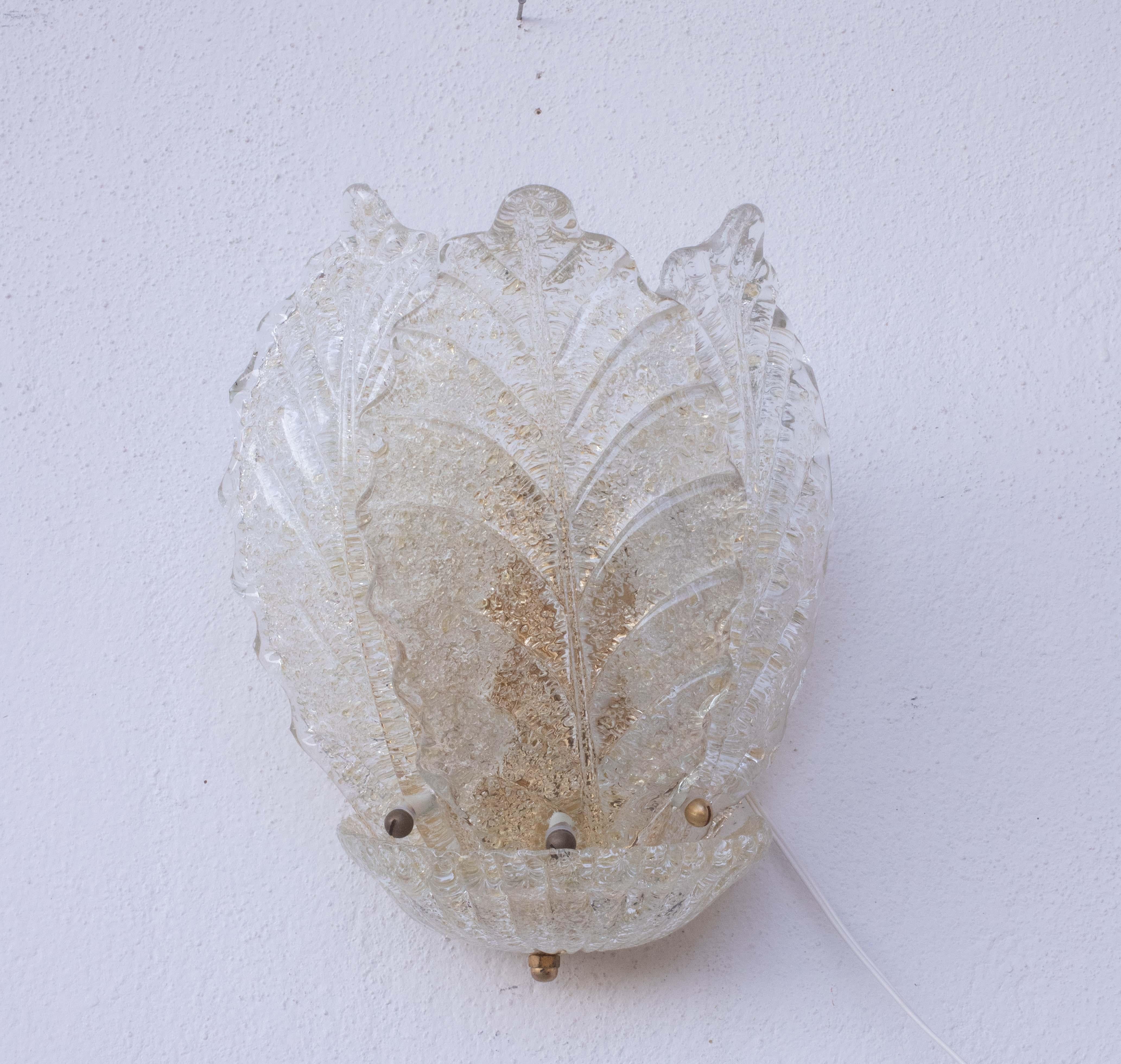 2er-Set Portofino, Elegante Murano Wandleuchte Transparent und Blattgold, 1970 im Zustand „Gut“ im Angebot in Roma, IT