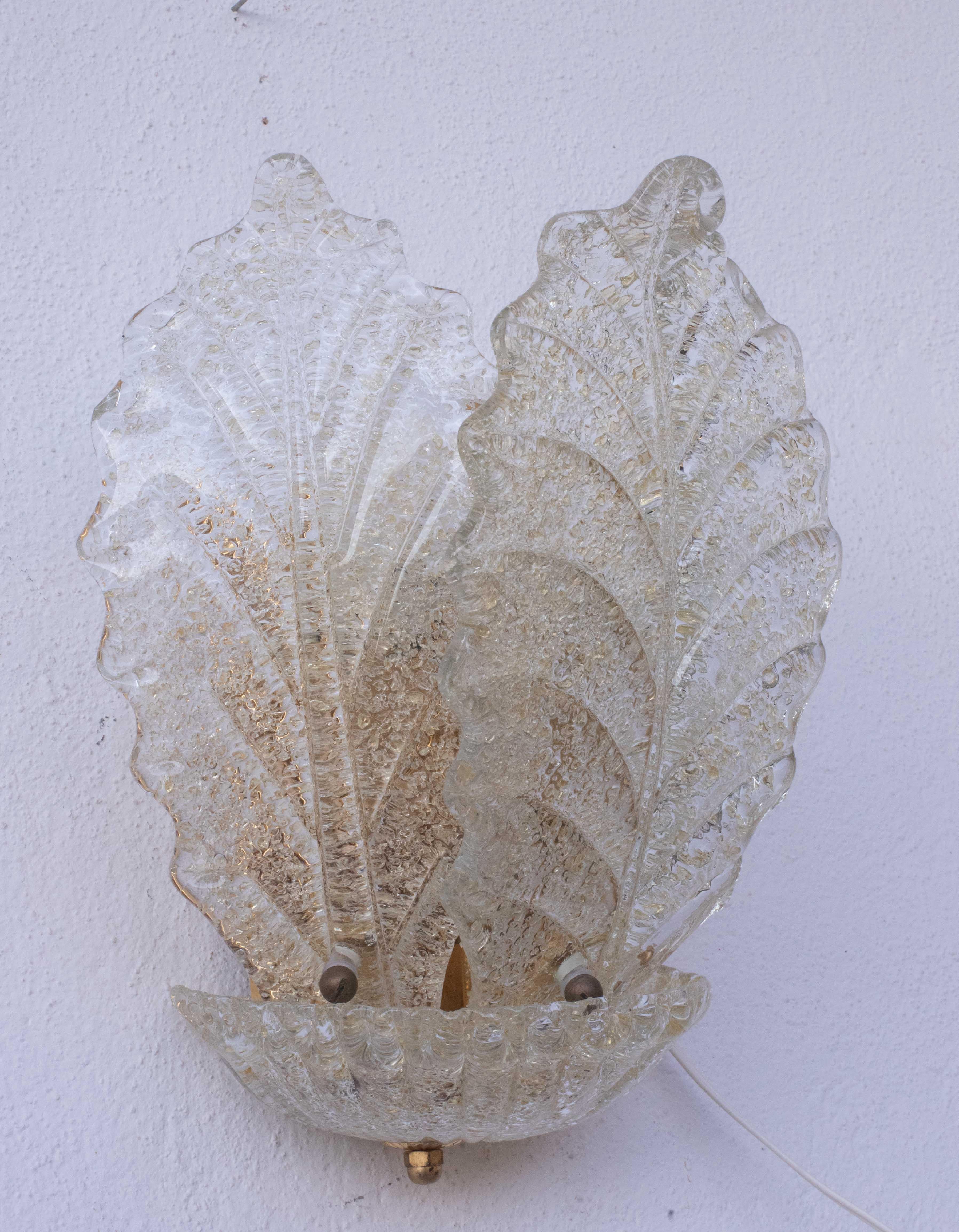 2er-Set Portofino, Elegante Murano Wandleuchte Transparent und Blattgold, 1970 (Muranoglas) im Angebot