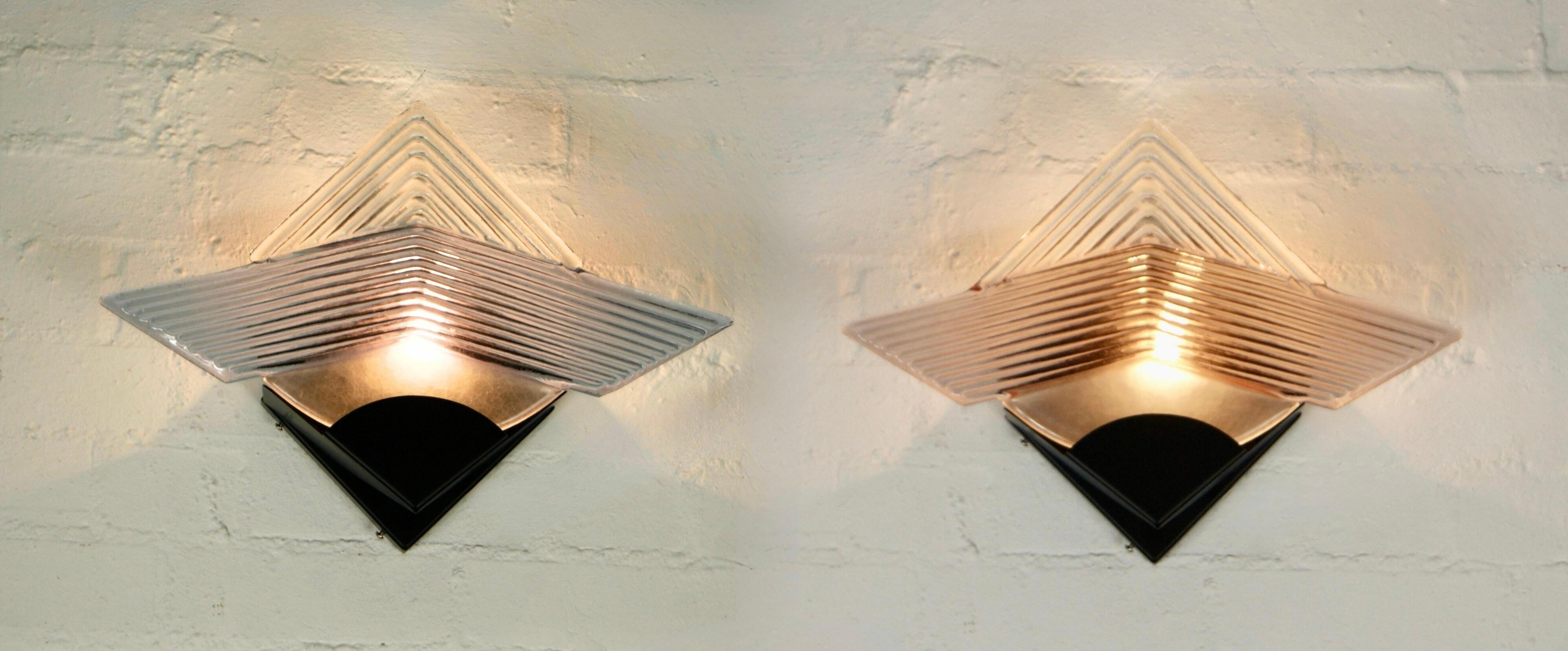 FREDERICO DI MAJO Set of 2 Post-Modern Murano Glass Wall Sconces Large 1970s For Sale 4