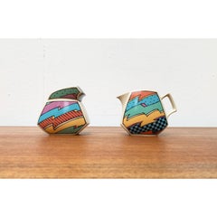 Juego de 2 lecheras y azucareras postmodernas de la serie Flash One de Dorothy Hafner, años 80