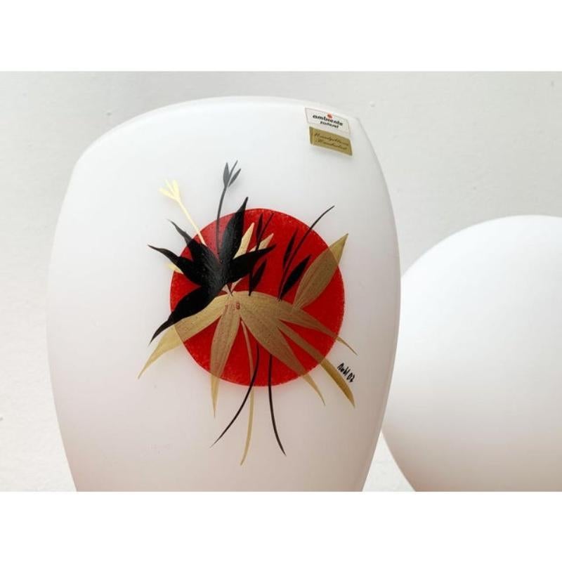 Satz von 2 postmodernen deutschen Glas-Tischlampen und Vasen-Set aus Glas, 1980er Jahre im Angebot 2