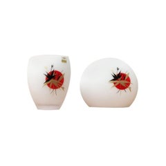 Set of 2 Postmodern German Glass Table Lamp and Vase Set, 1980s