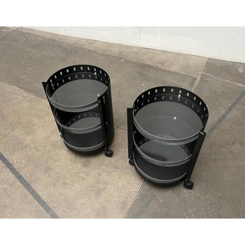 Set of 2 Postmodern German Rolling Metal and Glass Side Tables from D-Tec, 1980s For Sale 9
