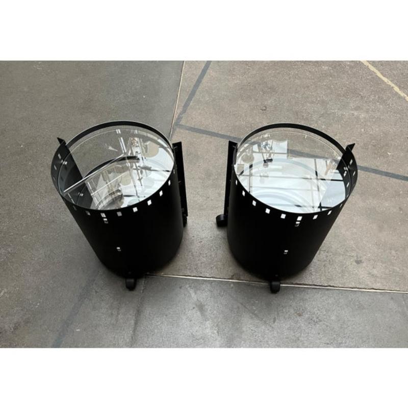 Set of 2 Postmodern German Rolling Metal and Glass Side Tables from D-Tec, 1980s For Sale 10