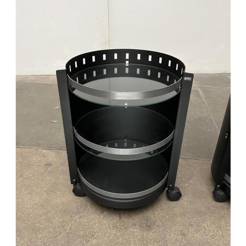 Set of 2 Postmodern German Rolling Metal and Glass Side Tables from D-Tec, 1980s For Sale 2