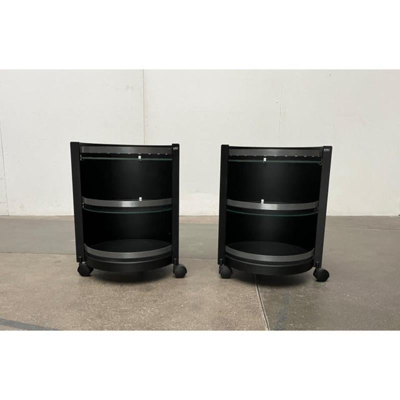 Set of 2 Postmodern German Rolling Metal and Glass Side Tables from D-Tec, 1980s For Sale 4