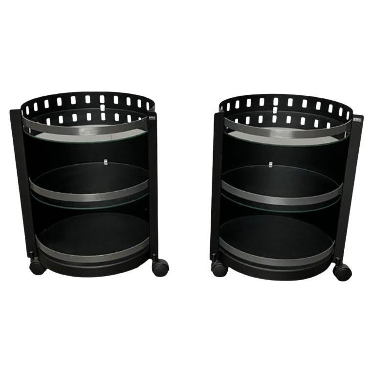 Set of 2 Postmodern German Rolling Metal and Glass Side Tables from D-Tec, 1980s For Sale