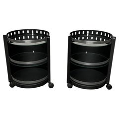 Set of 2 Postmodern German Rolling Metal and Glass Side Tables from D-Tec, 1980s