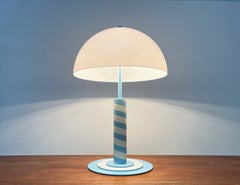Set of 2 Postmodern German Table Floor Lamps light blue white Swirl Pattern, 80s