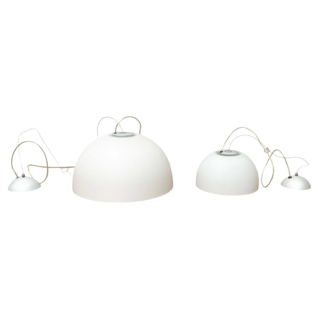 Set of 2 Postmodern Italian Model Gaia Glass Pendant Lamp by Luciano, 1980s For Sale