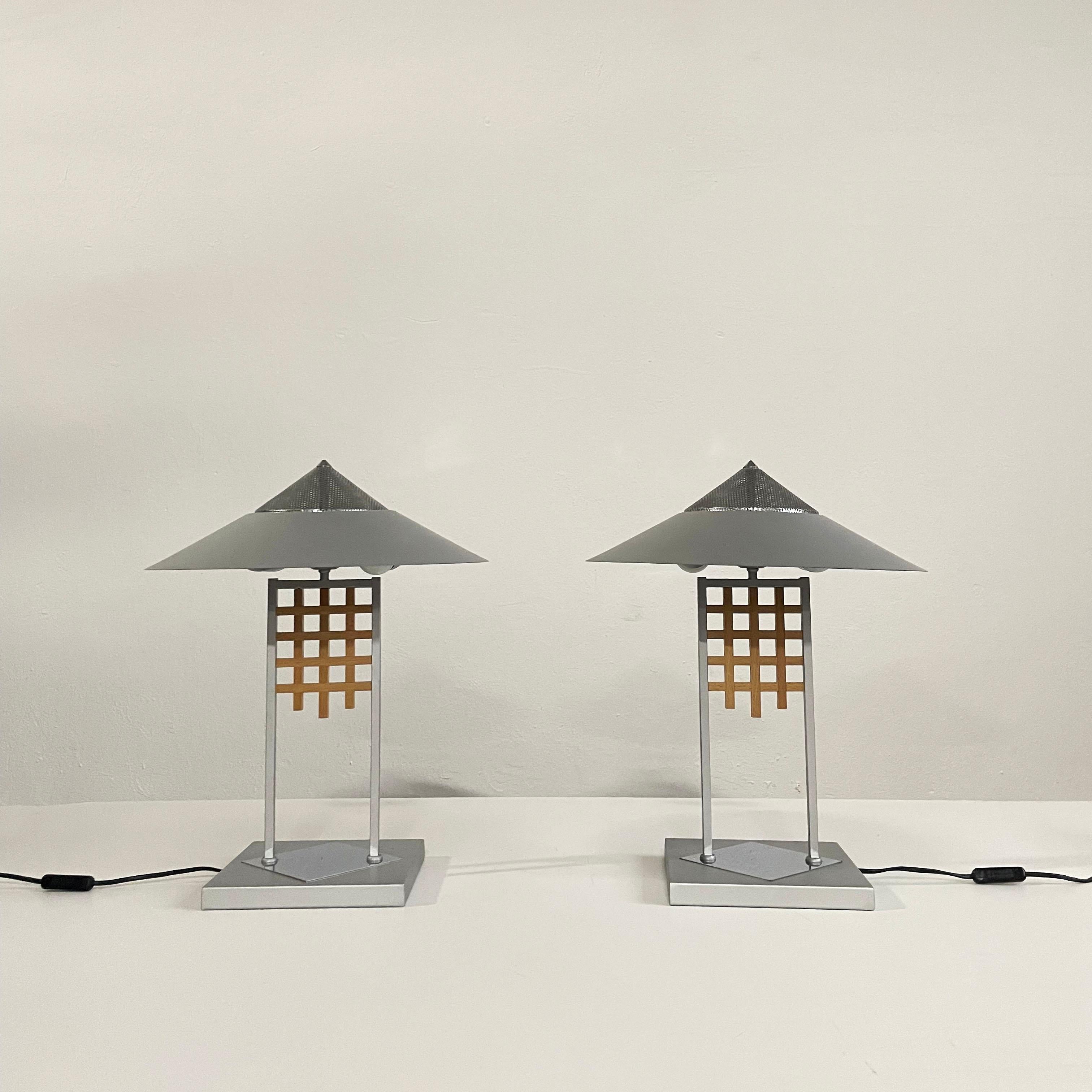 Slovenian Set of 2 Postmodern Memphis Design Table Lamps, 1980's For Sale
