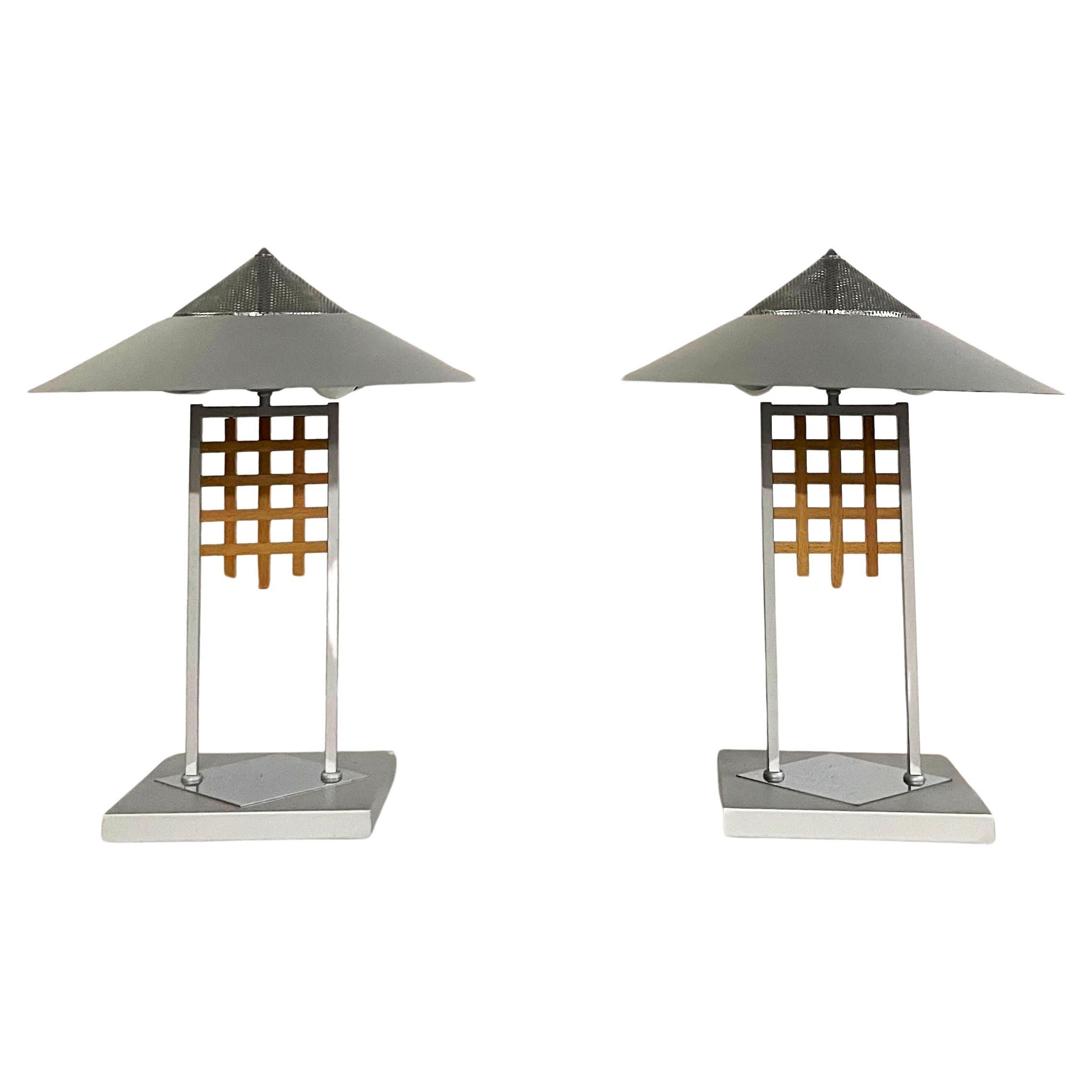 Set of 2 Postmodern Memphis Design Table Lamps, 1980's For Sale