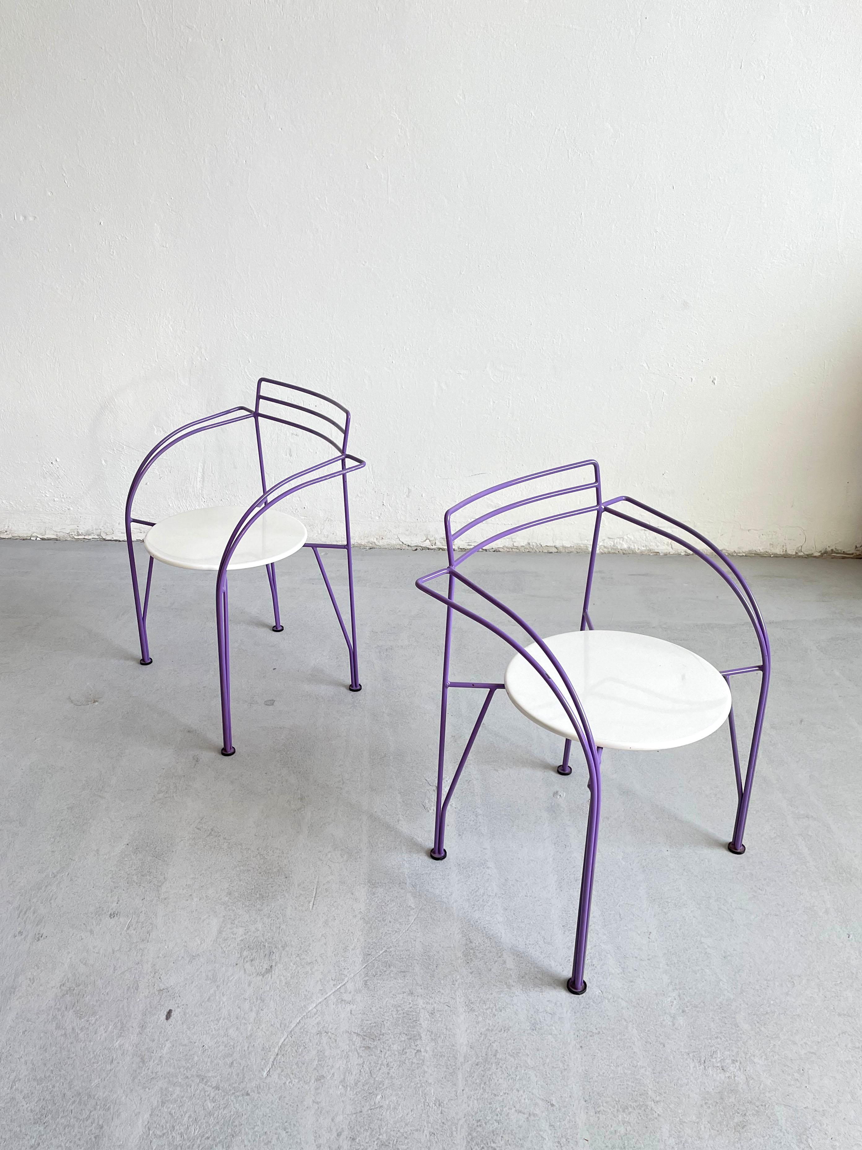 Powder-Coated Set of 2 Postmodern Minimalist French Chairs 'Lune D'argent' by Pascal Mourgue