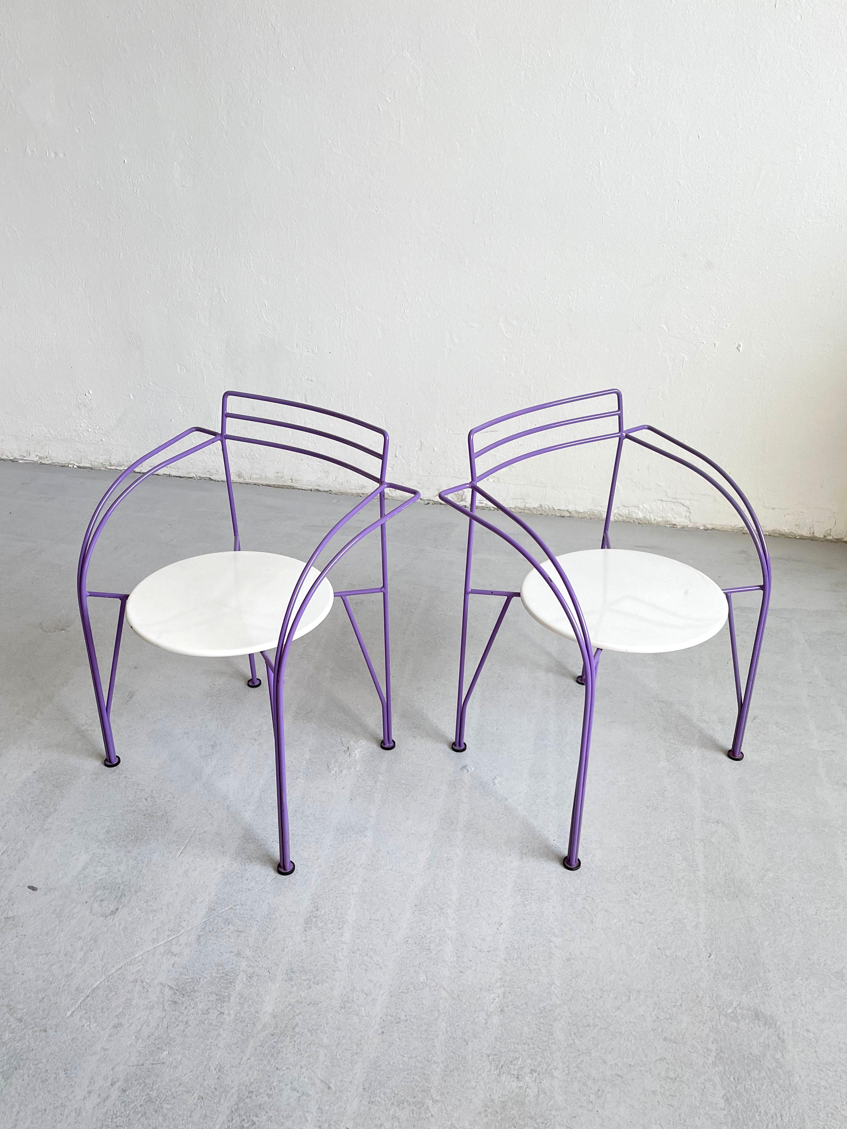 Post-Modern Set of 2 Postmodern Minimalist French Chairs 'Lune D'argent' by Pascal Mourgue