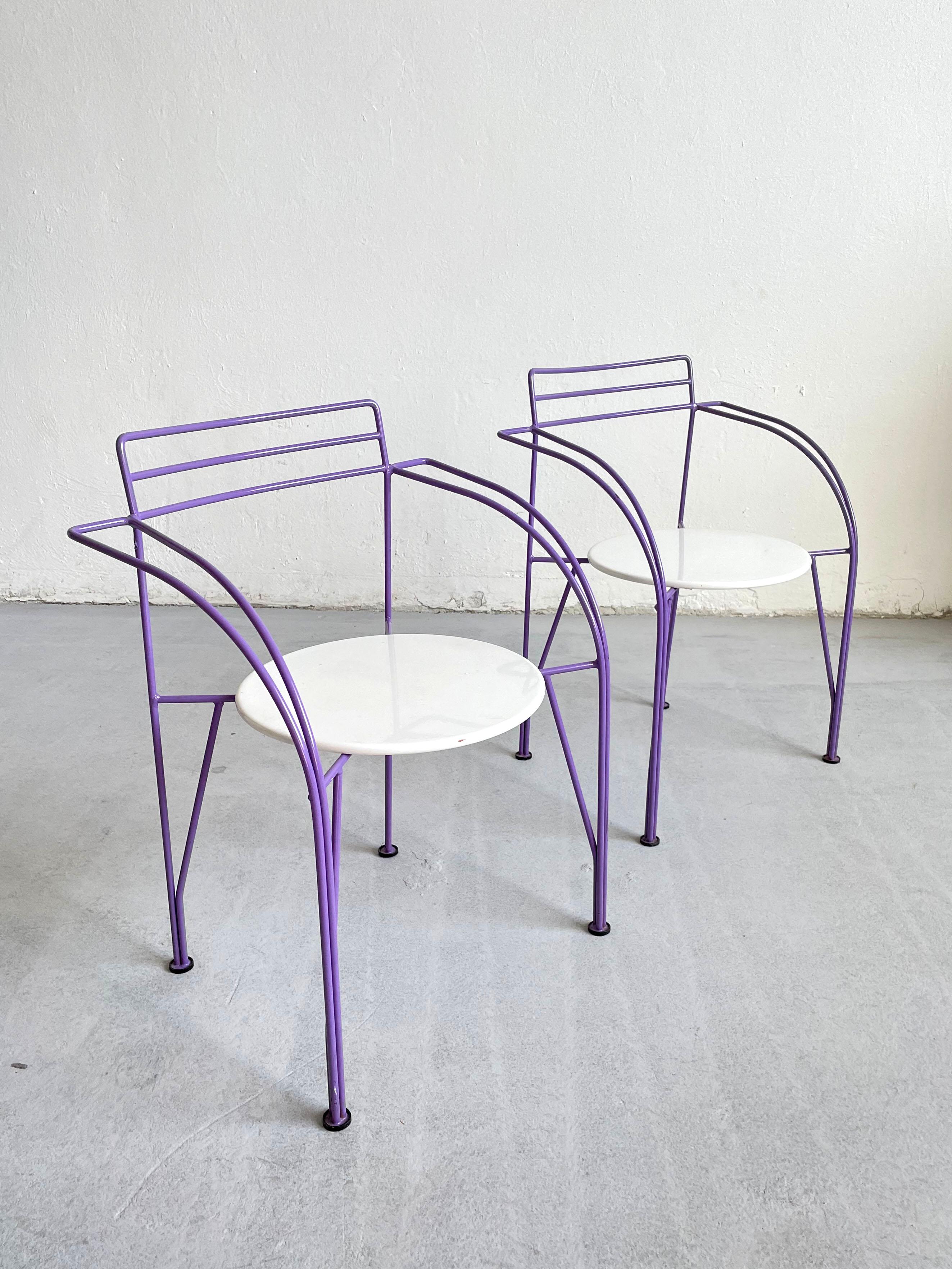 Late 20th Century Set of 2 Postmodern Minimalist French Chairs 'Lune D'argent' by Pascal Mourgue