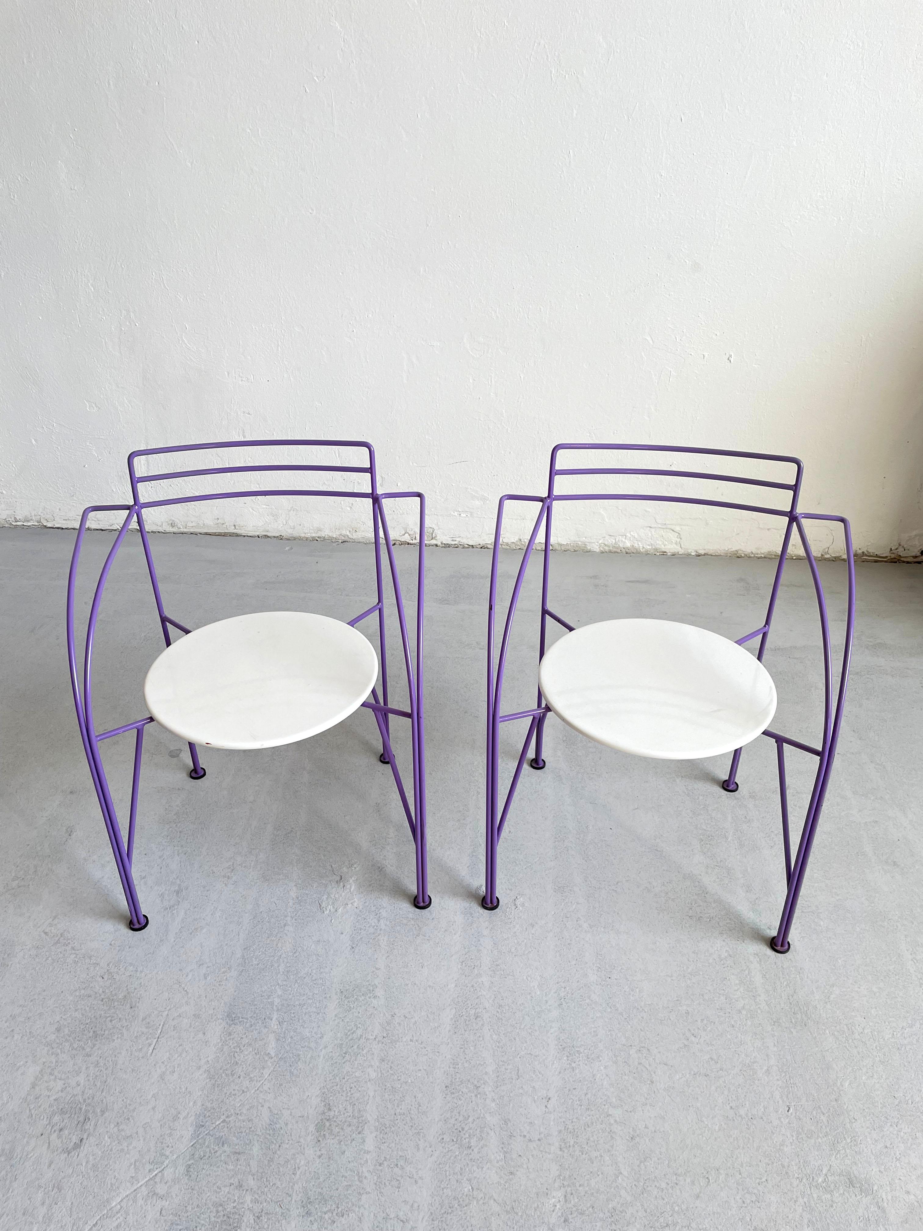 Steel Set of 2 Postmodern Minimalist French Chairs 'Lune D'argent' by Pascal Mourgue