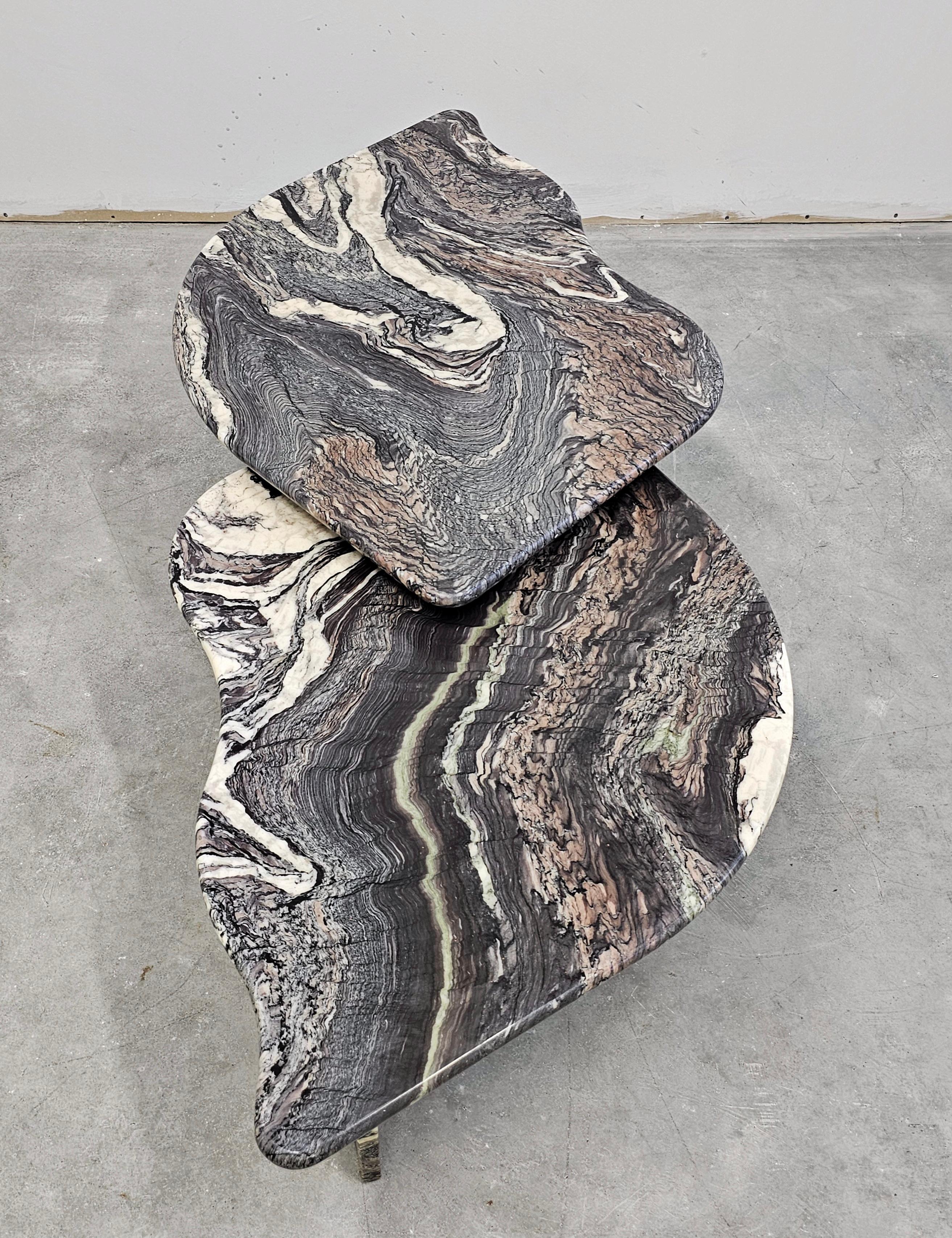 Set of 2 Postmodern Nesting Tables done in Cipollino Ondulato Marble, Italy 1980 4