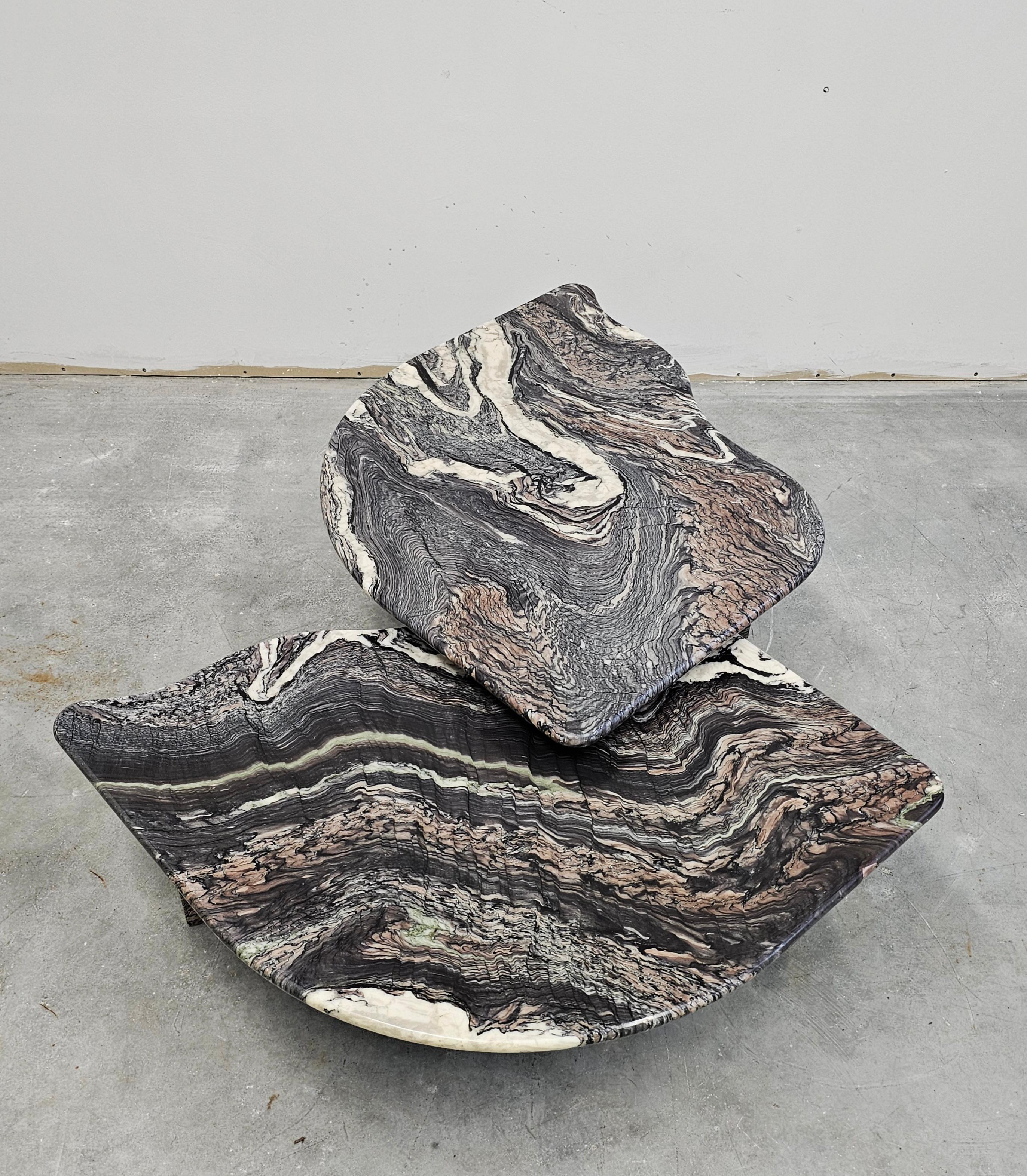 Set of 2 Postmodern Nesting Tables done in Cipollino Ondulato Marble, Italy 1980 7