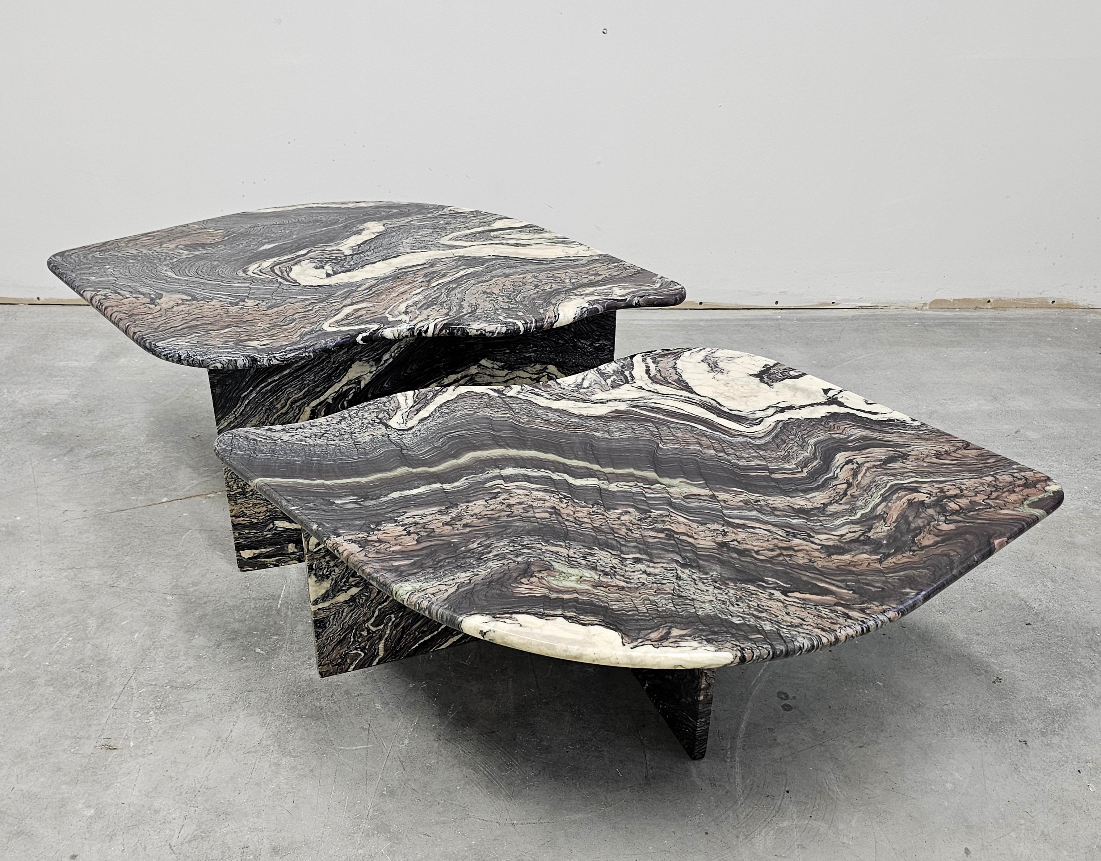 Set of 2 Postmodern Nesting Tables done in Cipollino Ondulato Marble, Italy 1980 12