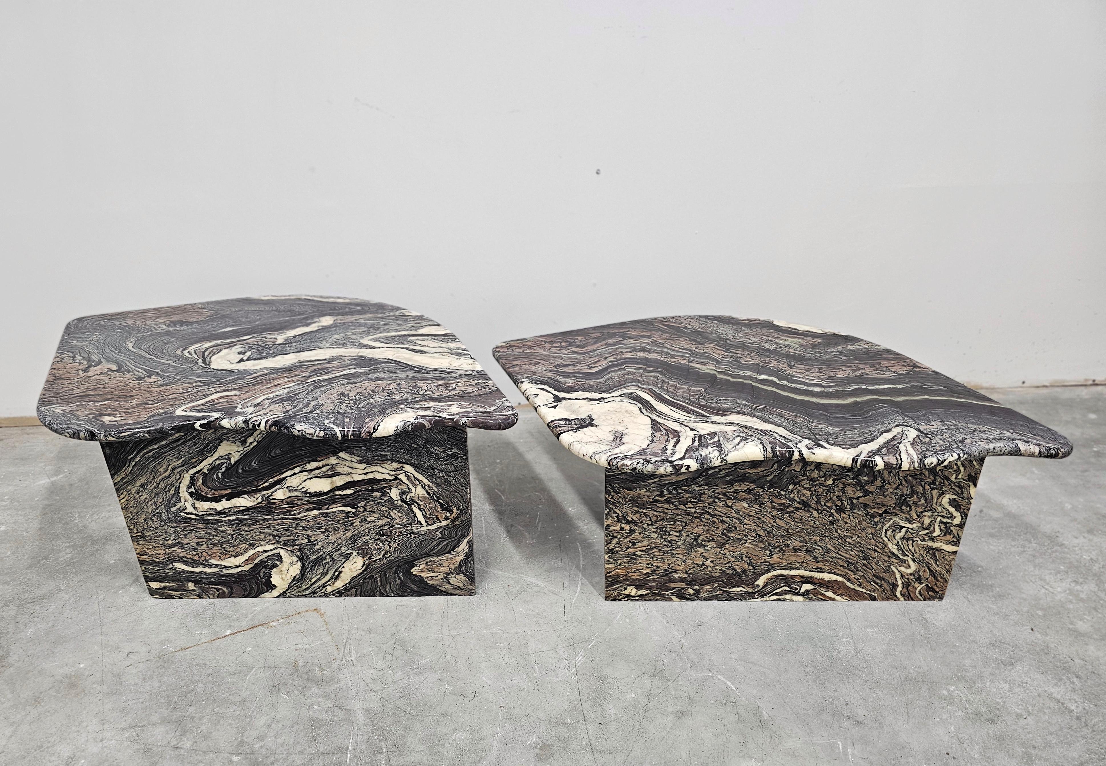 Set of 2 Postmodern Nesting Tables done in Cipollino Ondulato Marble, Italy 1980 13