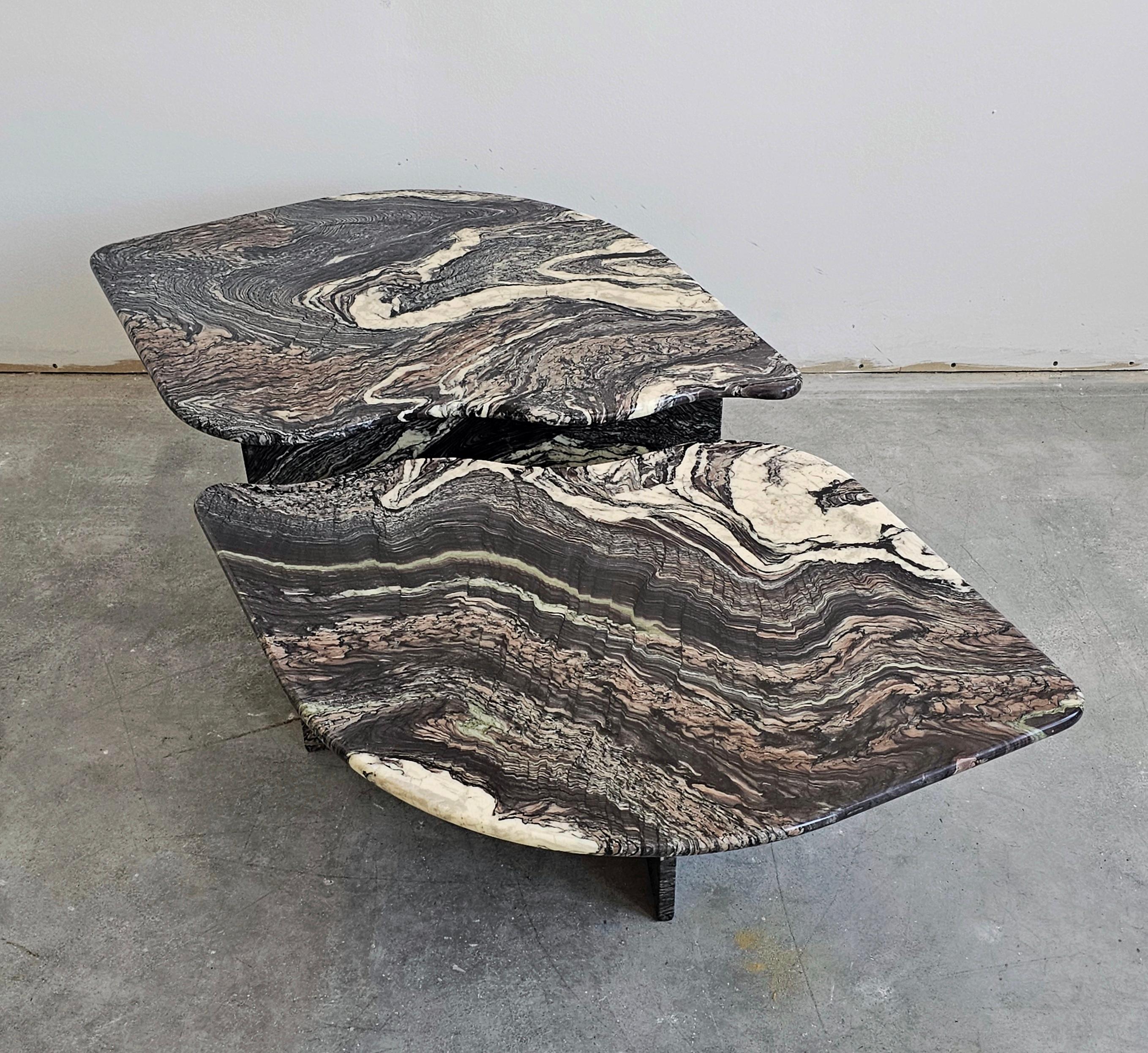 Italian Set of 2 Postmodern Nesting Tables done in Cipollino Ondulato Marble, Italy 1980
