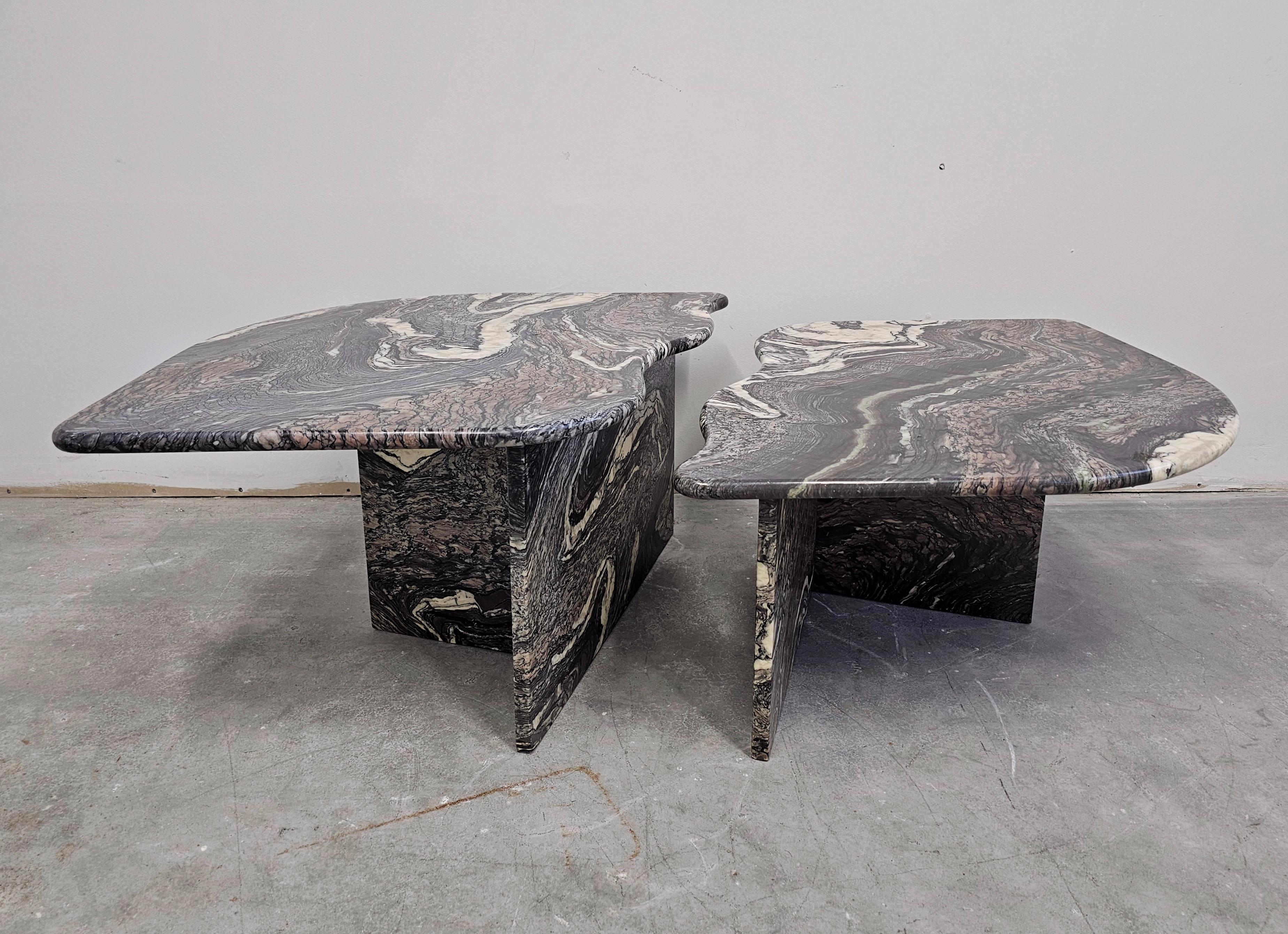 Late 20th Century Set of 2 Postmodern Nesting Tables done in Cipollino Ondulato Marble, Italy 1980