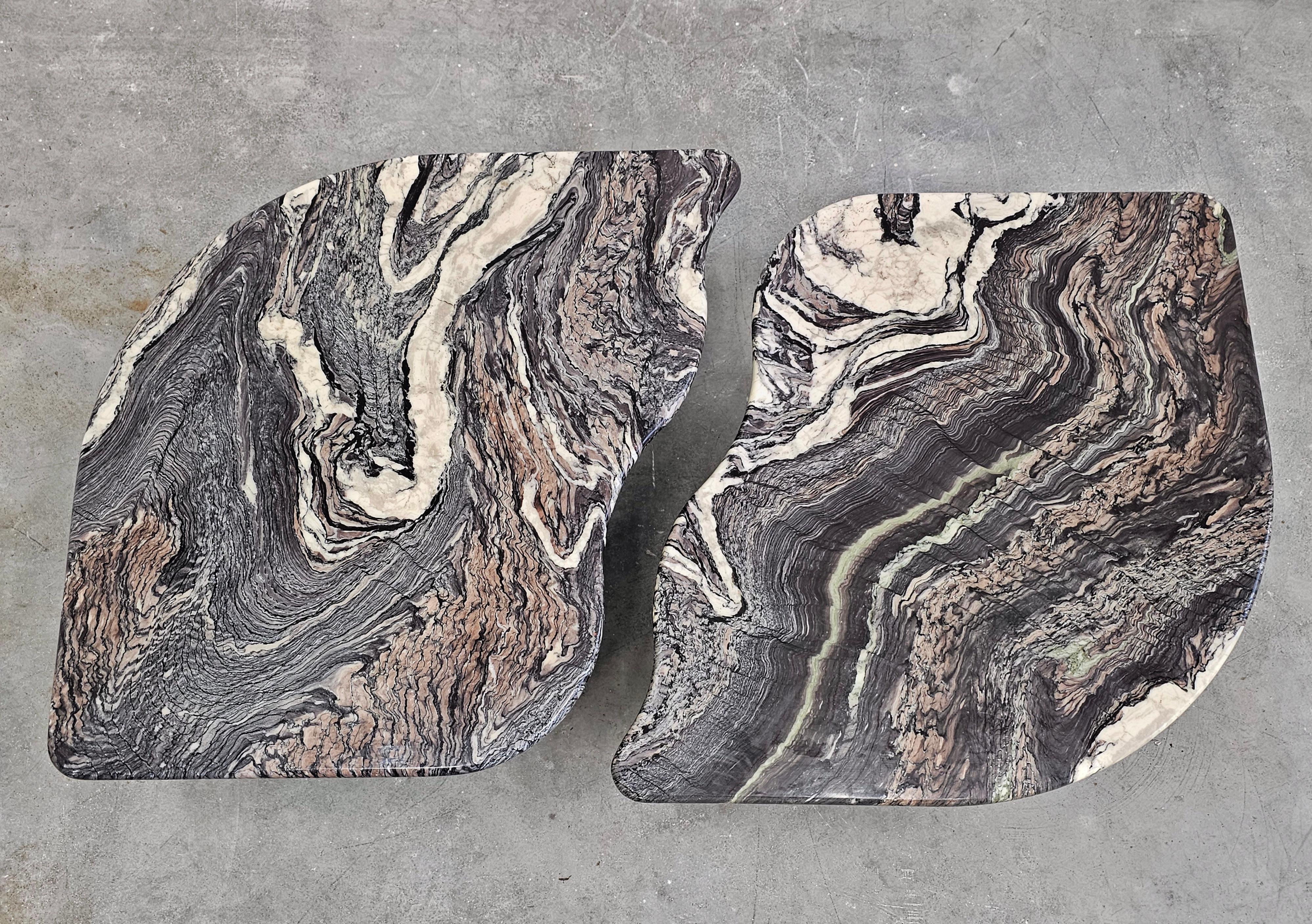 Set of 2 Postmodern Nesting Tables done in Cipollino Ondulato Marble, Italy 1980 1