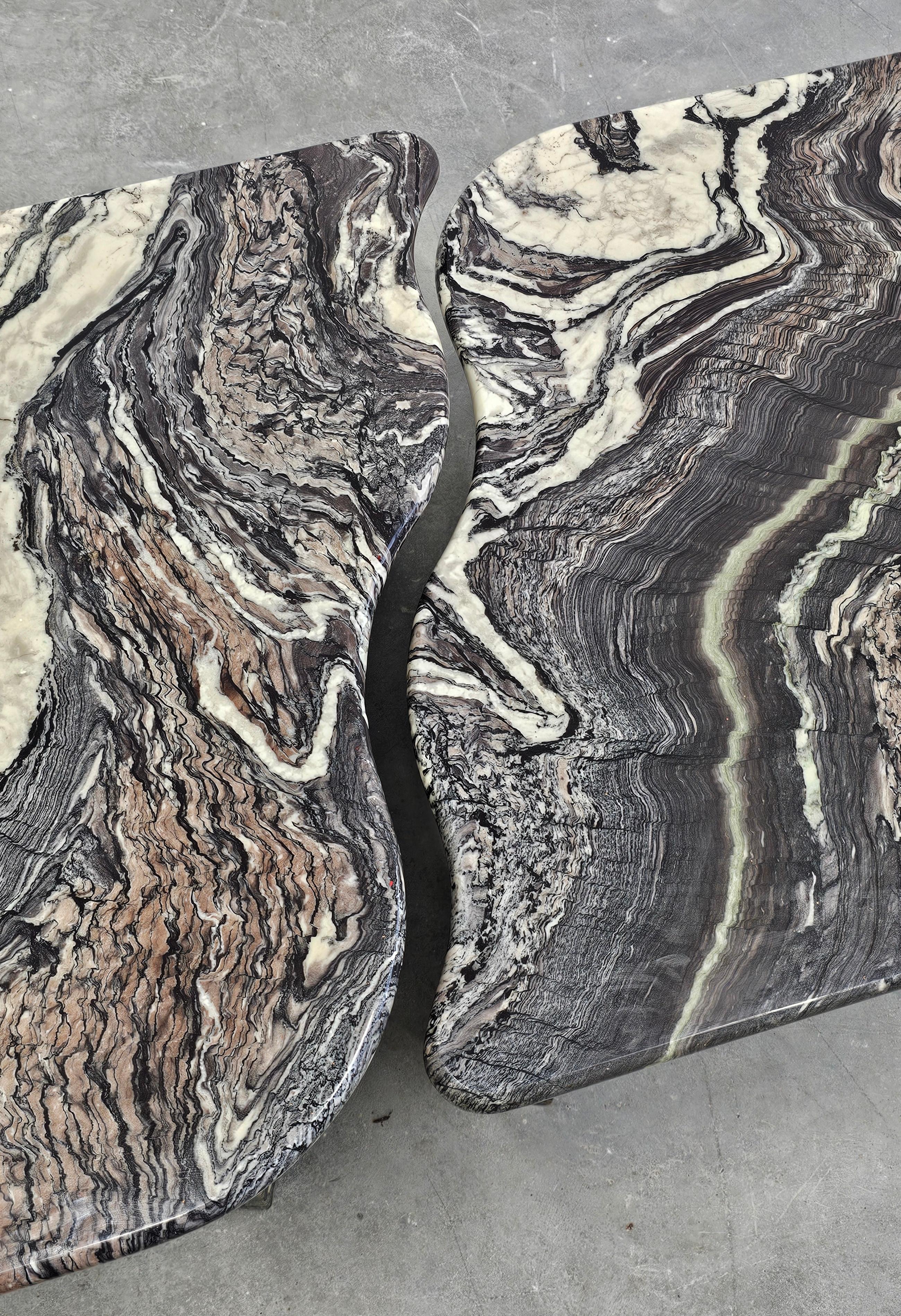 Set of 2 Postmodern Nesting Tables done in Cipollino Ondulato Marble, Italy 1980 2