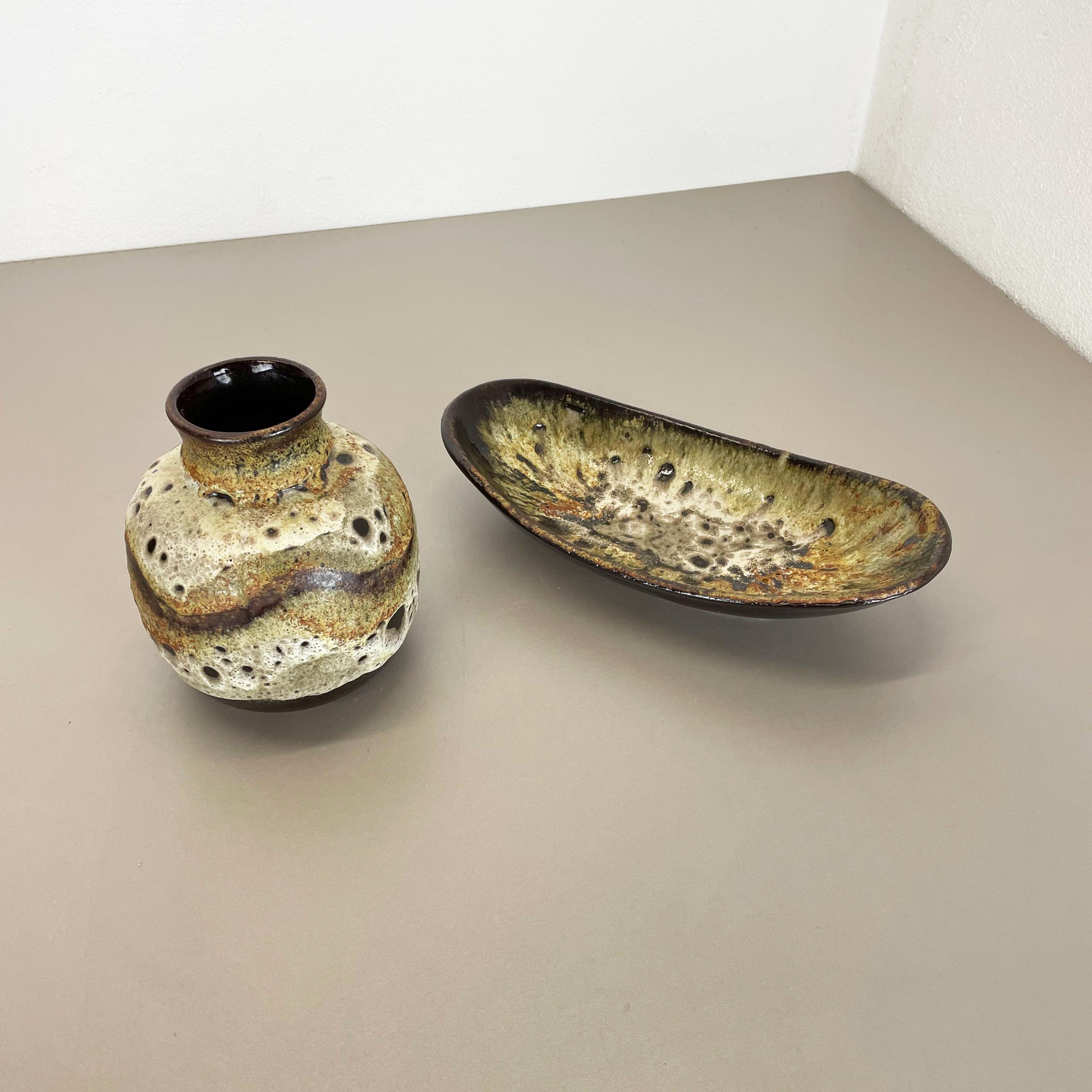 Mid-Century Modern Ensemble de 2 éléments de poterie en lave grasse abstraite conçu par Ruscha, Allemagne, années 1960 en vente
