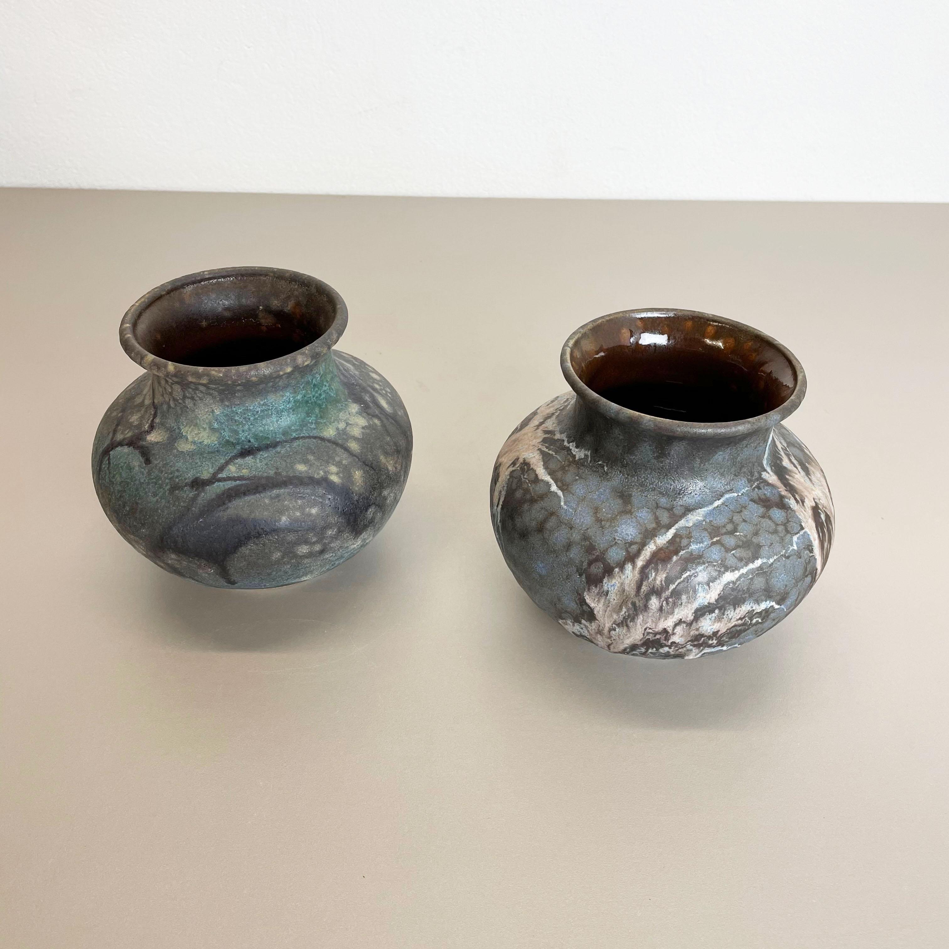 Mid-Century Modern Ensemble de 2 vases en poterie lave grasse abstraite conçus par Ruscha, Allemagne, années 1960 en vente