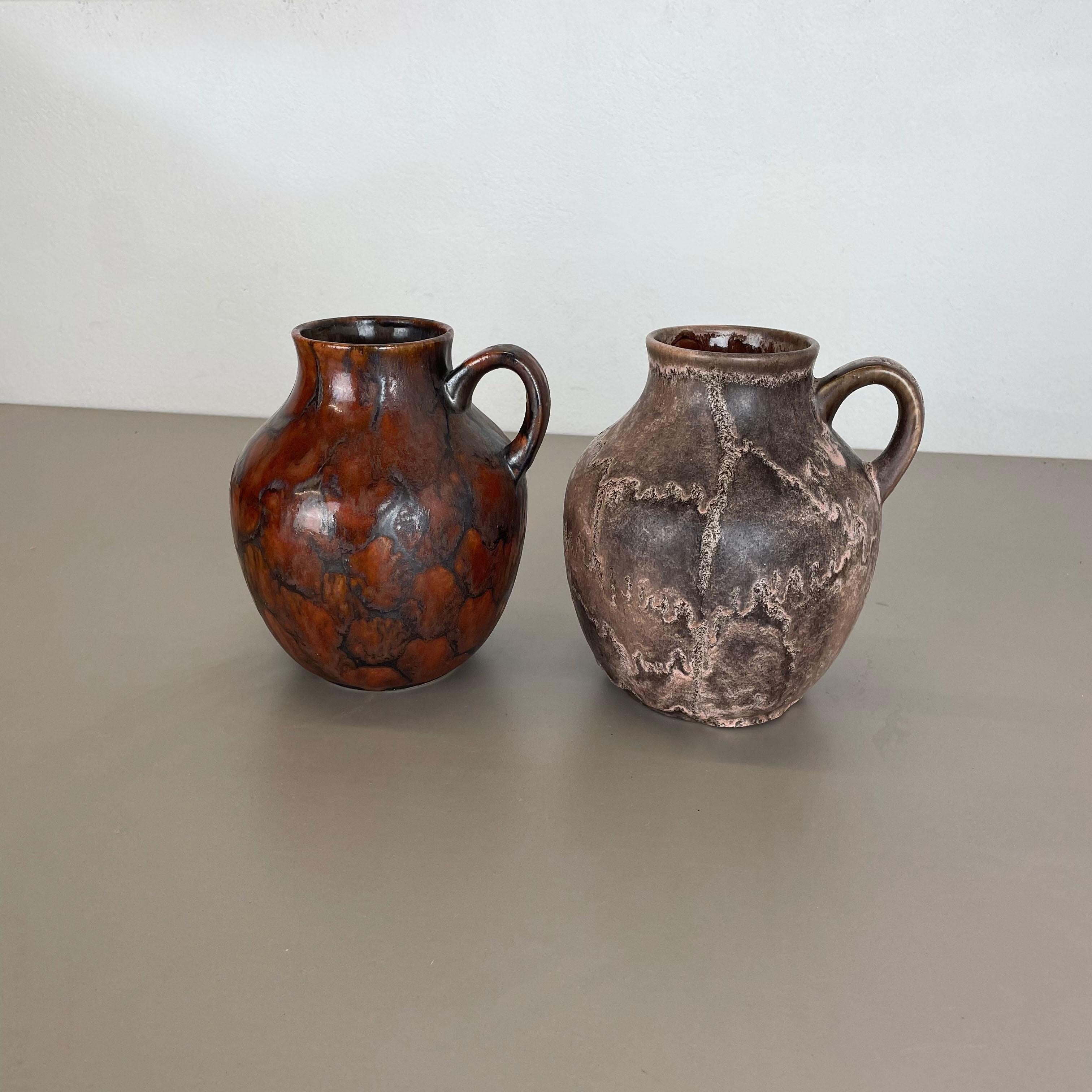 Mid-Century Modern Ensemble de 2 vases en poterie lave grasse abstraite conçus par Ruscha, Allemagne, années 1960 en vente