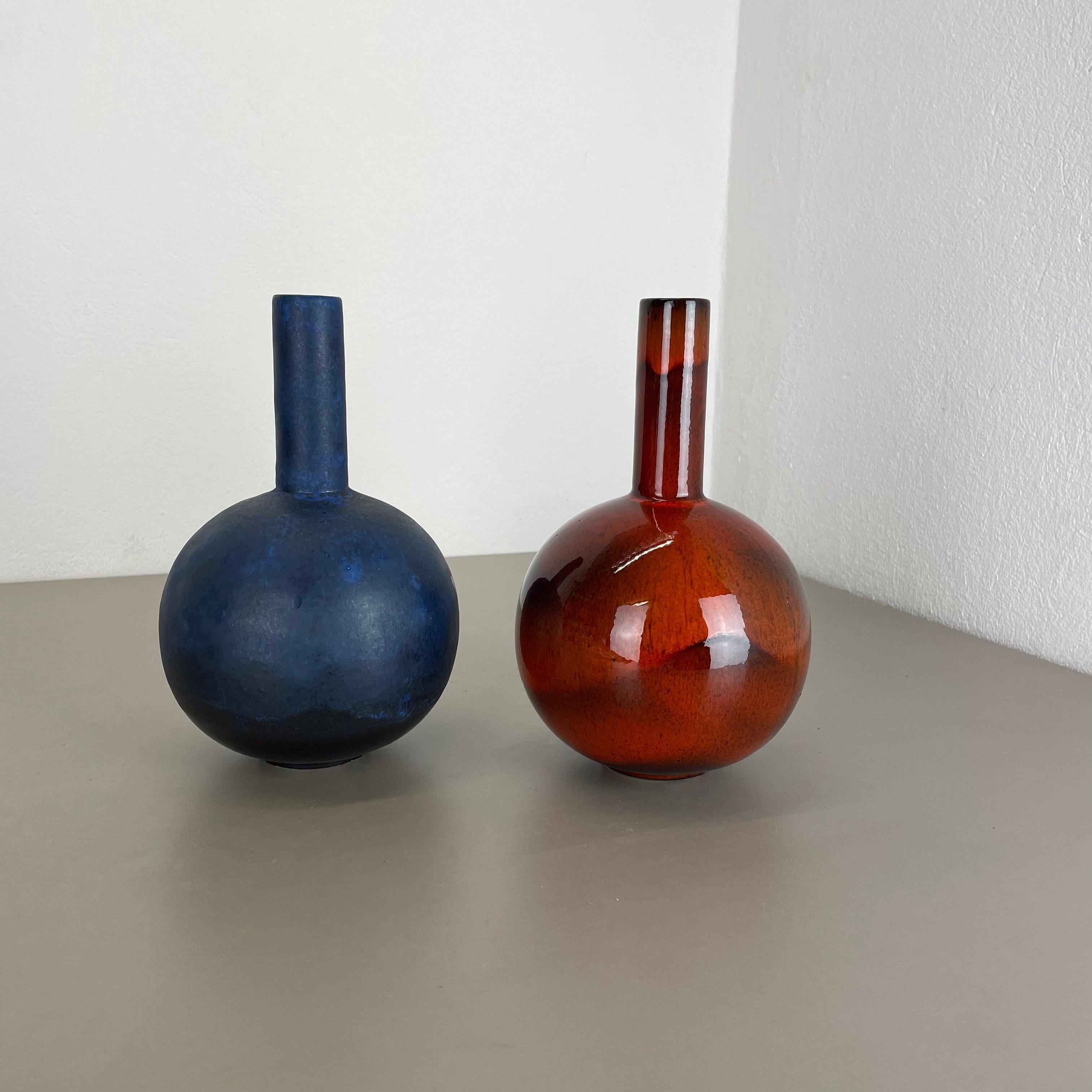 Mid-Century Modern Set of 2 Pottery Vases Fat Lava Abstract Designed by Ruscha, Germany, 1960s For Sale
