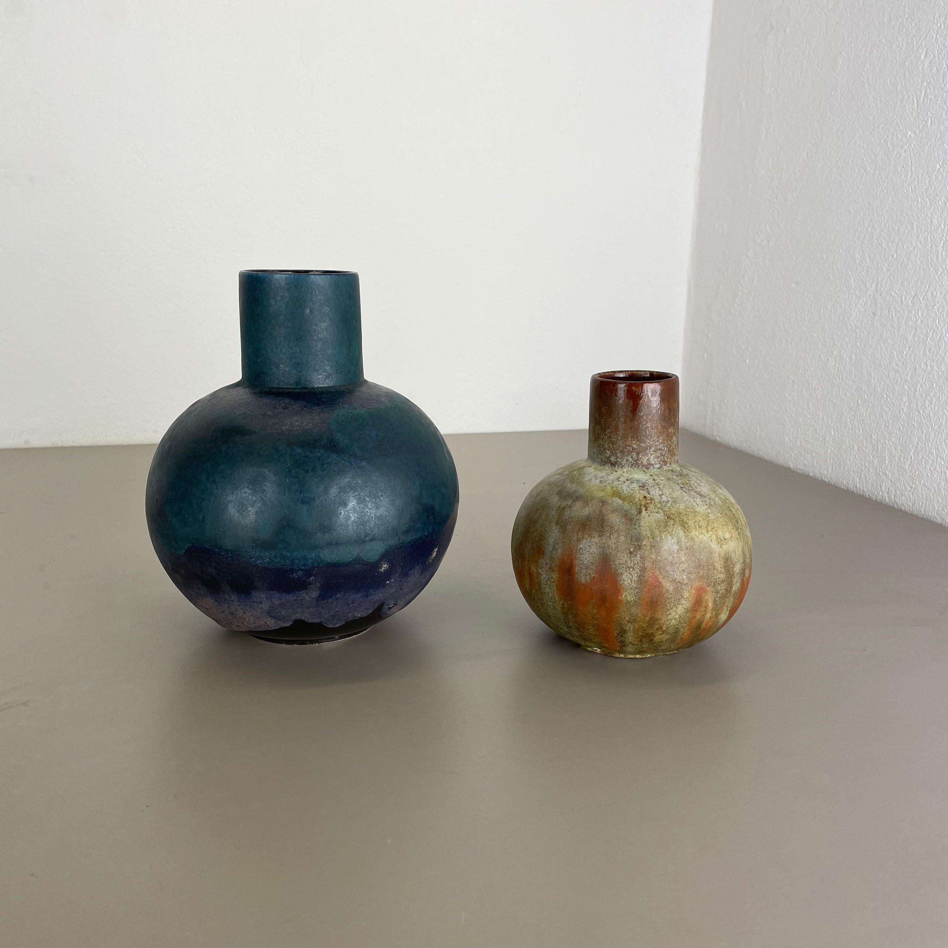 Mid-Century Modern Set of 2 Pottery Vases Fat Lava Abstract Designed by Ruscha, Germany, 1960s For Sale