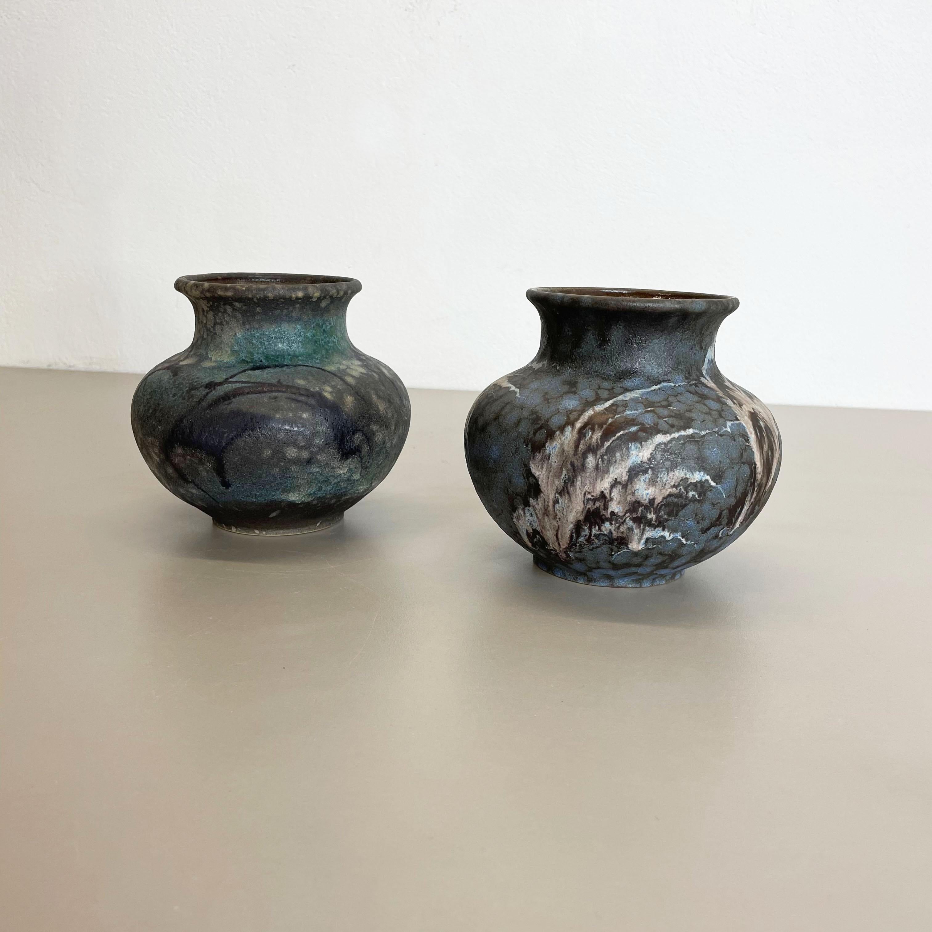 Allemand Ensemble de 2 vases en poterie lave grasse abstraite conçus par Ruscha, Allemagne, années 1960 en vente