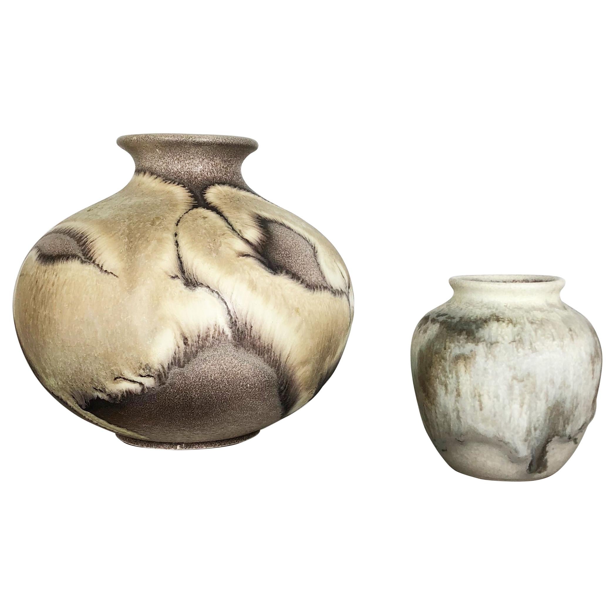 Ensemble de 2 vases en poterie lave grasse abstraite conçus par Ruscha, Allemagne, années 1960