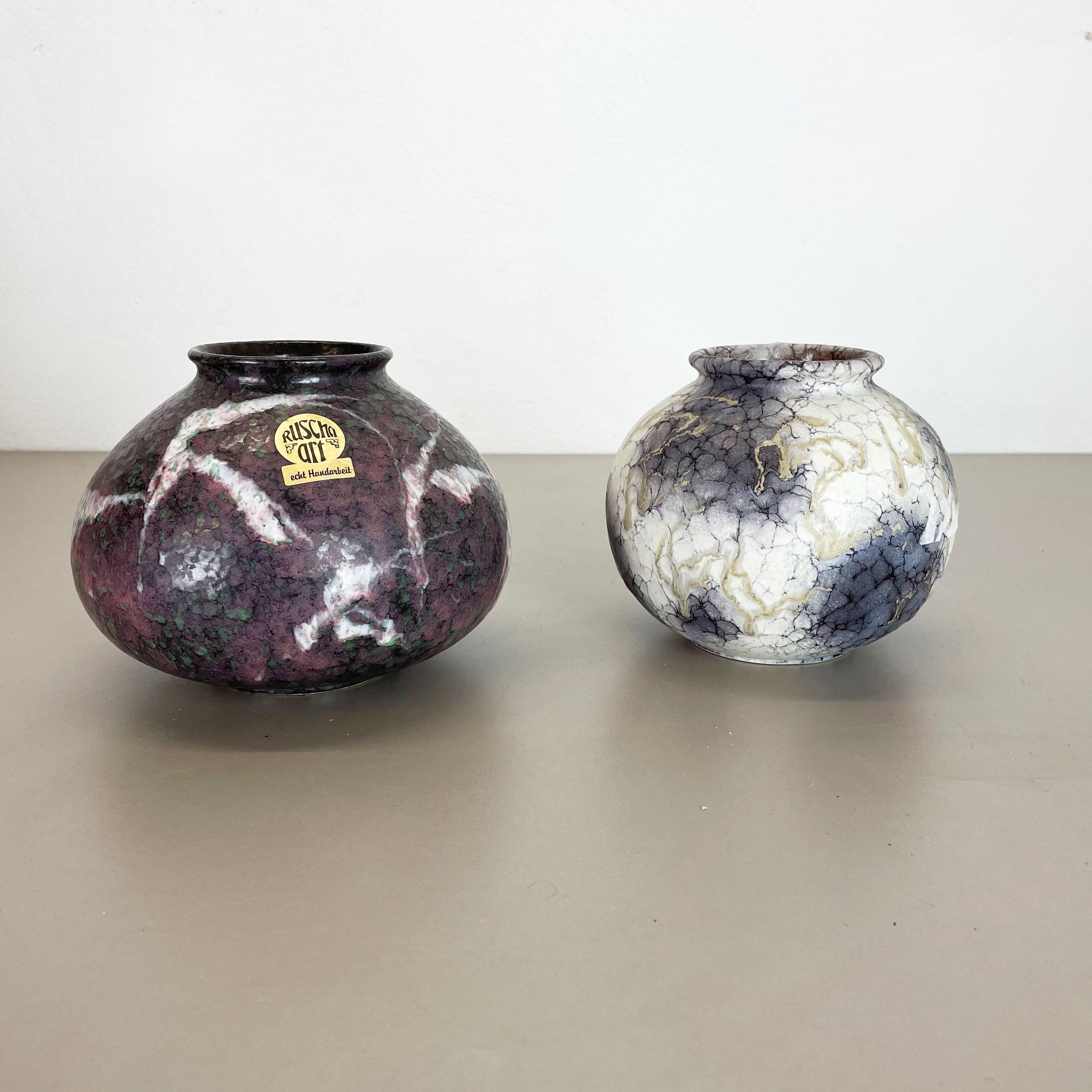Mid-Century Modern Set of 2 Pottery Vases Fat Lava Abstract Designed by Ruscha, Germany, 1970s