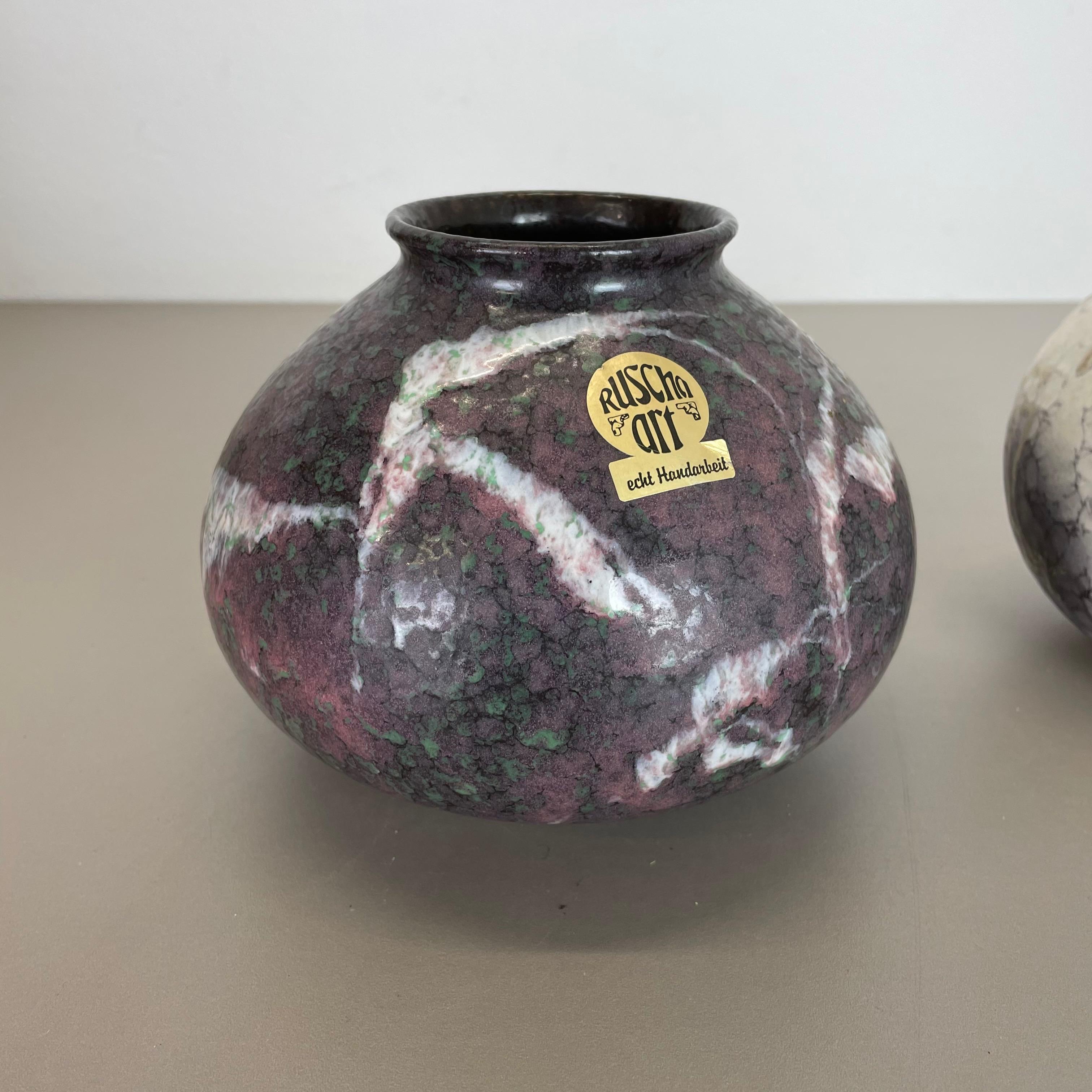 20th Century Set of 2 Pottery Vases Fat Lava Abstract Designed by Ruscha, Germany, 1970s