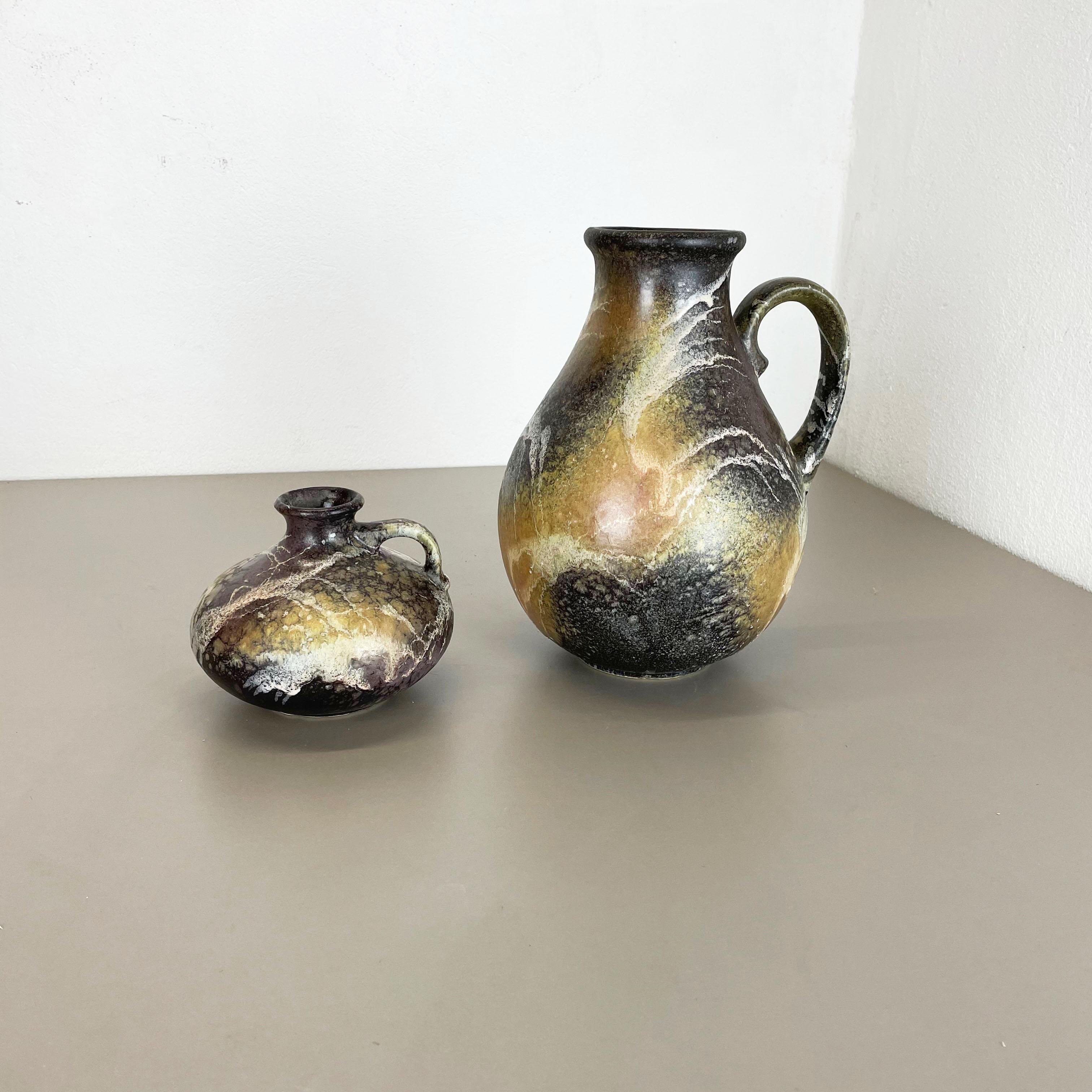 Mid-Century Modern Ensemble de 2 vases en poterie lave grasse abstraite fabriqués par Ruscha, Allemagne, années 1960 en vente