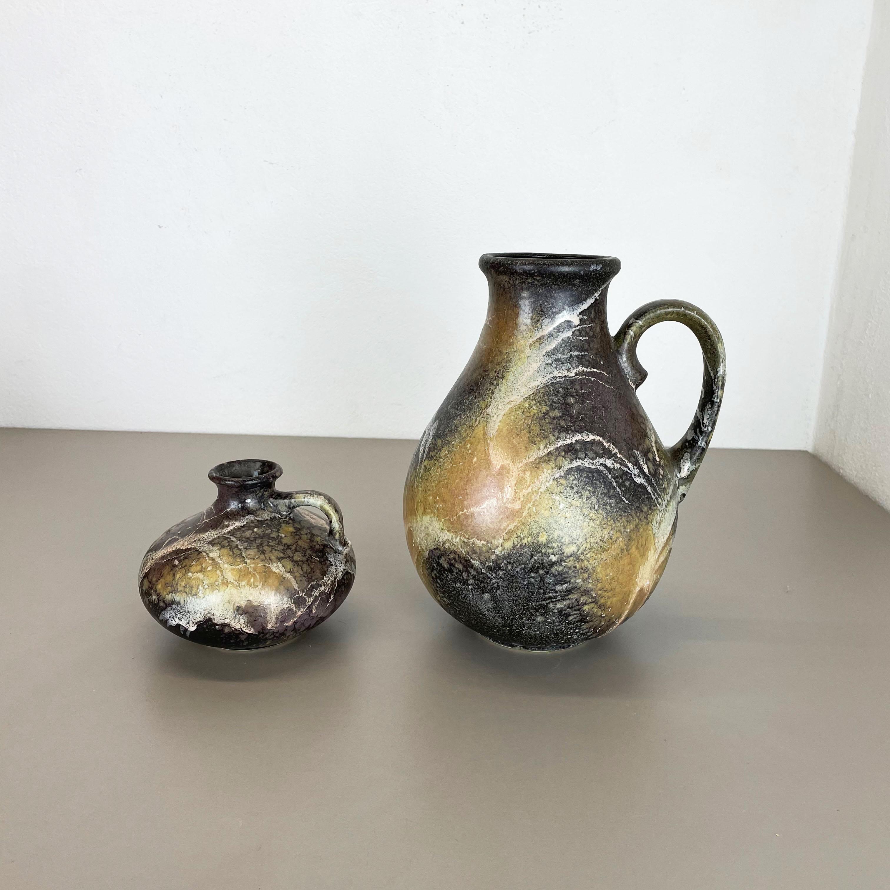 Allemand Ensemble de 2 vases en poterie lave grasse abstraite fabriqués par Ruscha, Allemagne, années 1960 en vente