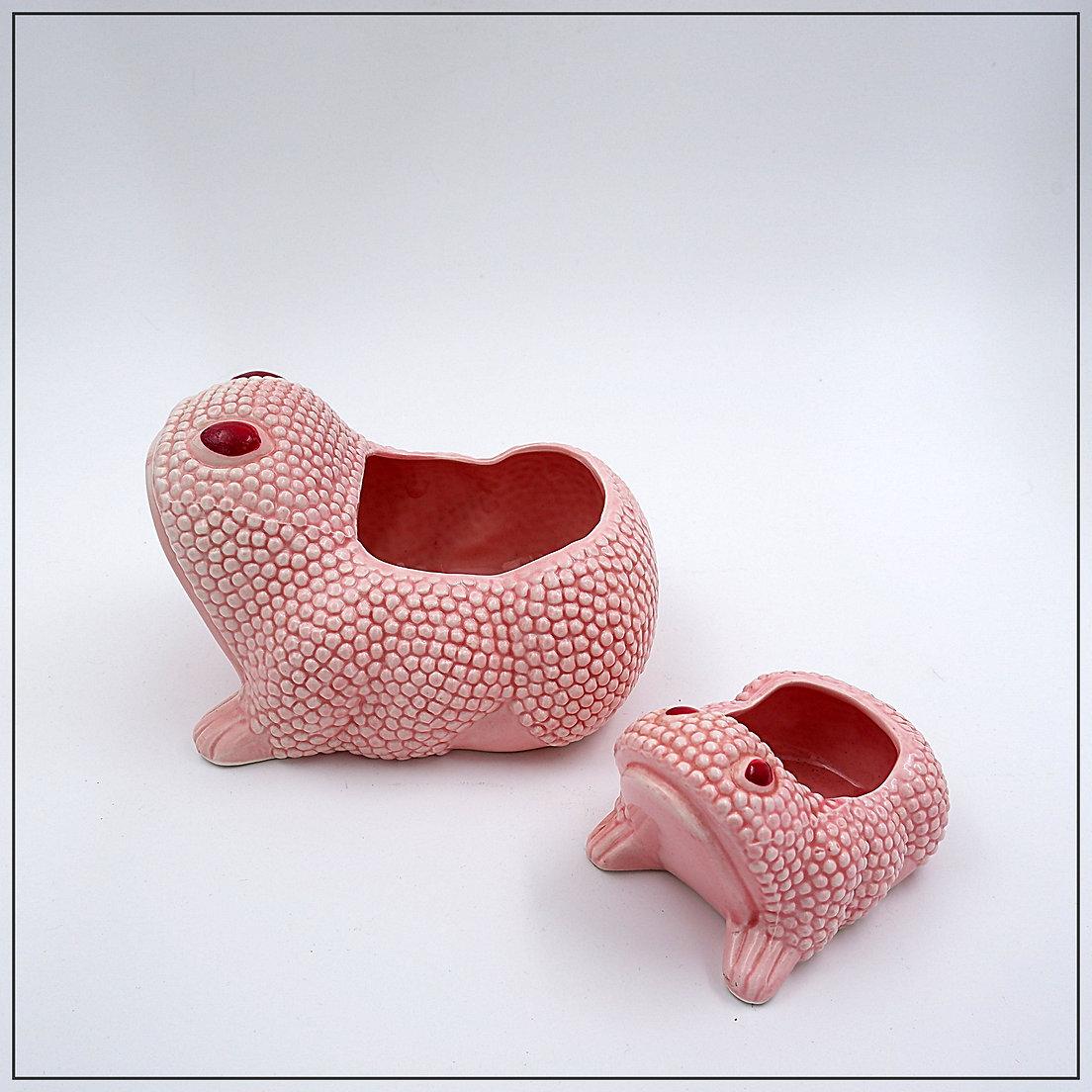 Set di 2 fioriere a forma di rana rosa cipria attribuite a Jean Roger - XX sec. in vendita 1