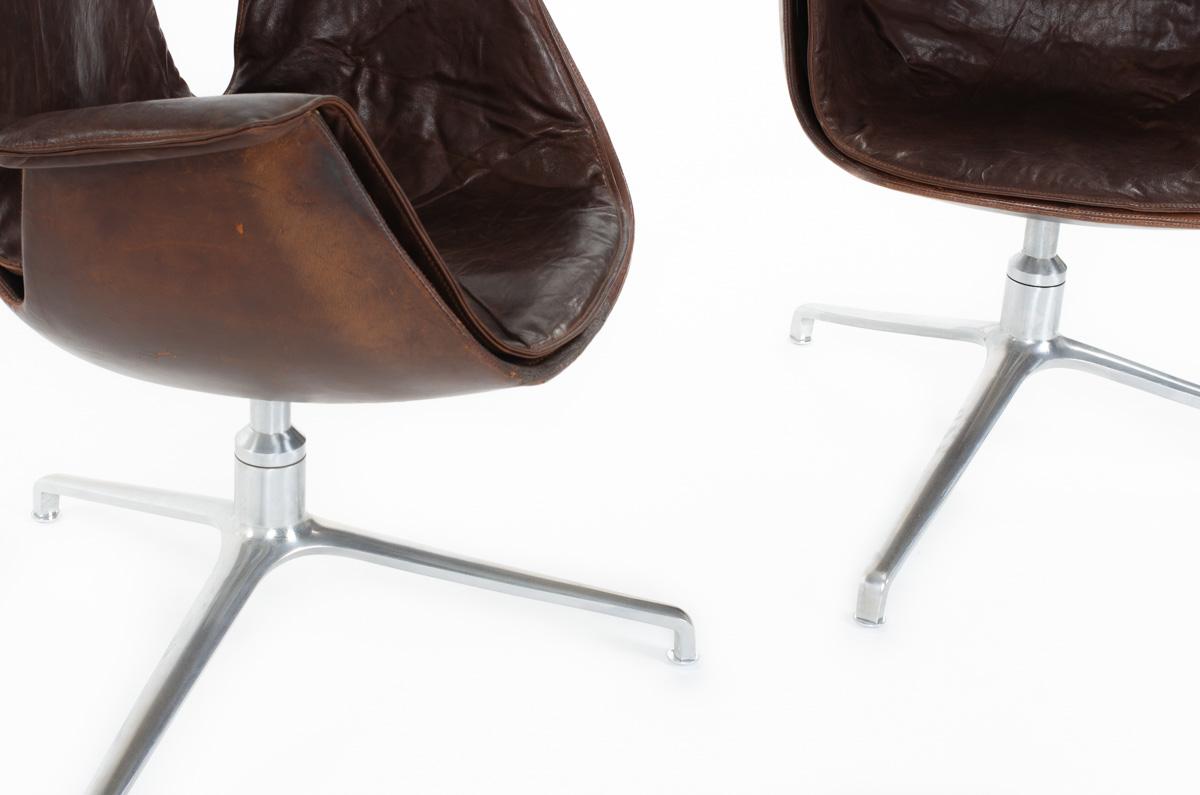 Cuir Ensemble de 2 fauteuils Preben Fabricius&Jorge Kastholm, modèle 6772 1960