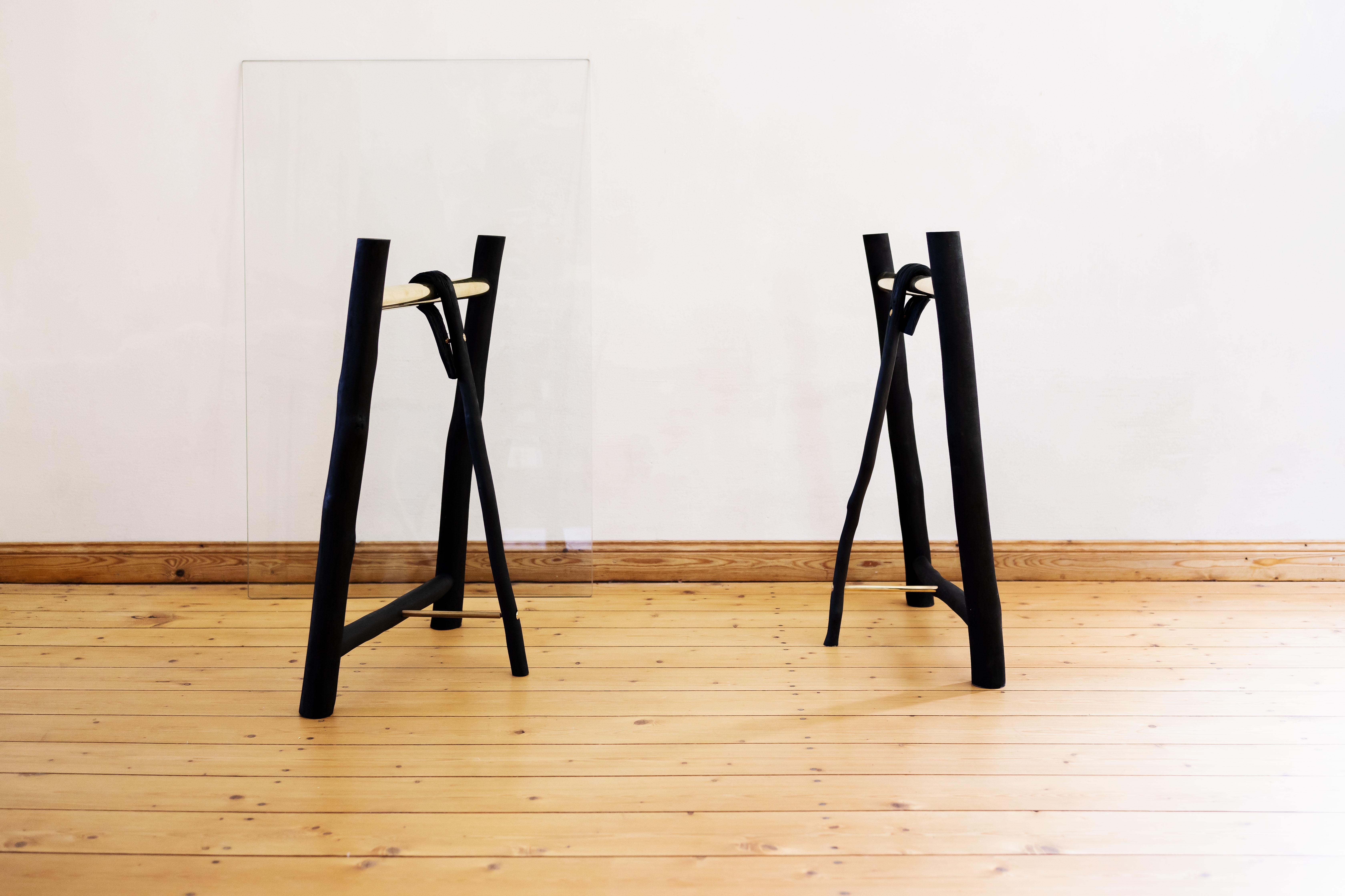 Set of 2 Pressed Wood Trestle by Johannes Hemann In New Condition For Sale In Geneve, CH