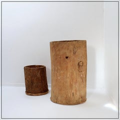 Set of 2 Primitive Wooden Pots - Late 19th Century