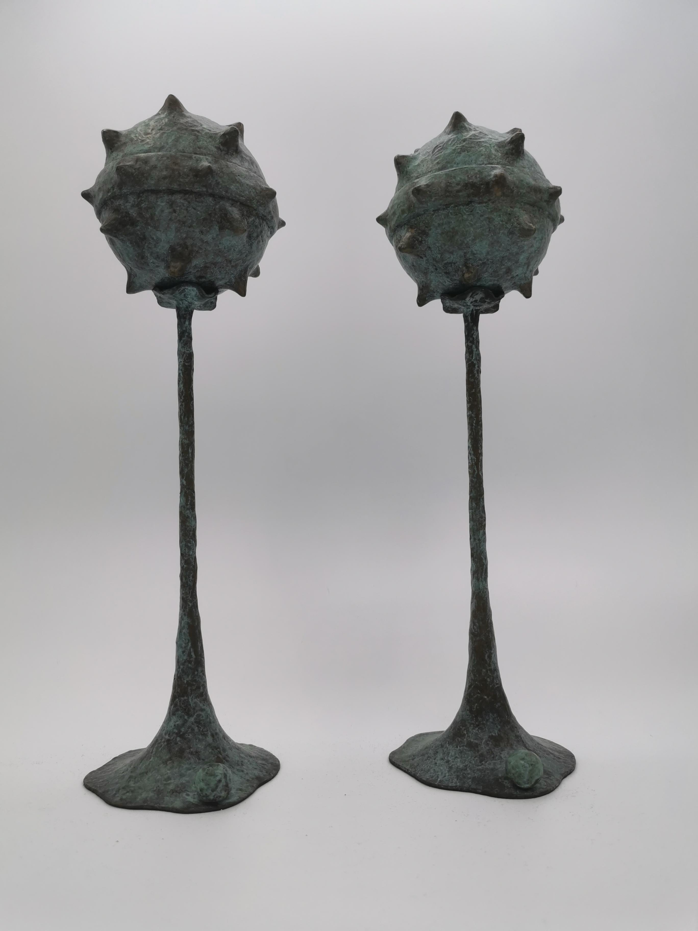 Set of 2 Primus small candlesticks by Emanuele Colombi 
Limited Edition: 1 out of 12
Dimensions: W 10 x D 10 x H 31.5 cm
Materials: Bronze

Emanuele Colombi is an architect, interiors designer and sculptor who has worked in the past on various