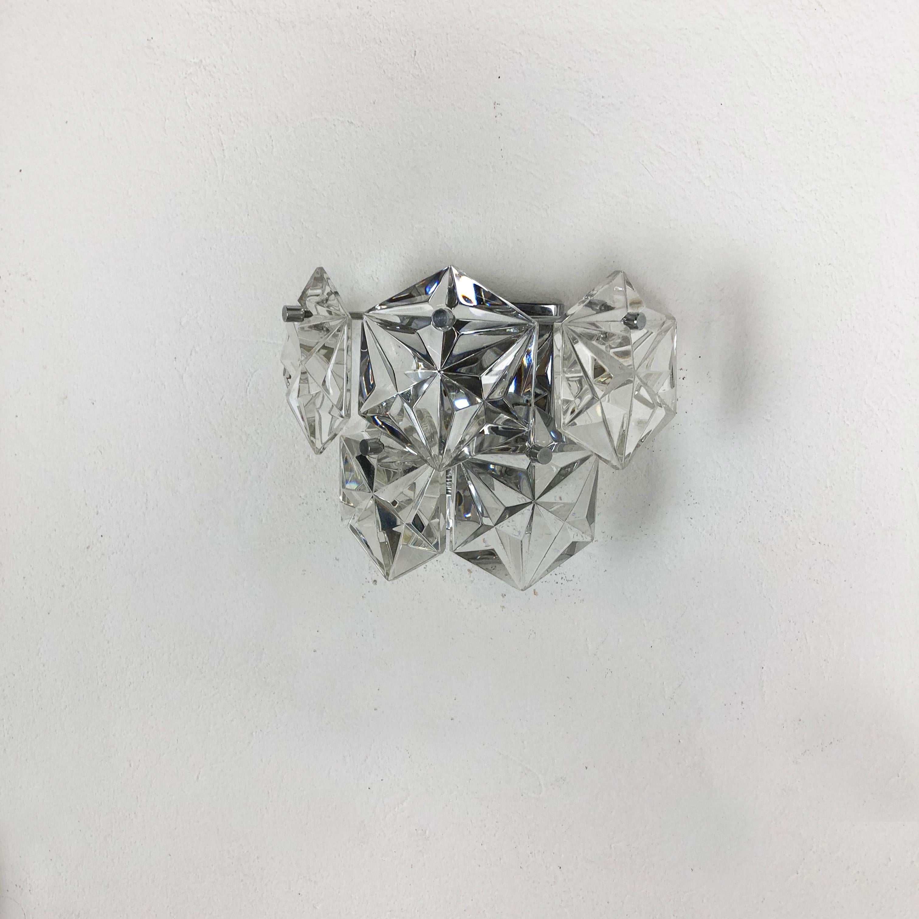 Set of 2 Prismatic Crystal Glass Wall Light Sconces by Kinkeldey, Germany No. 1 5