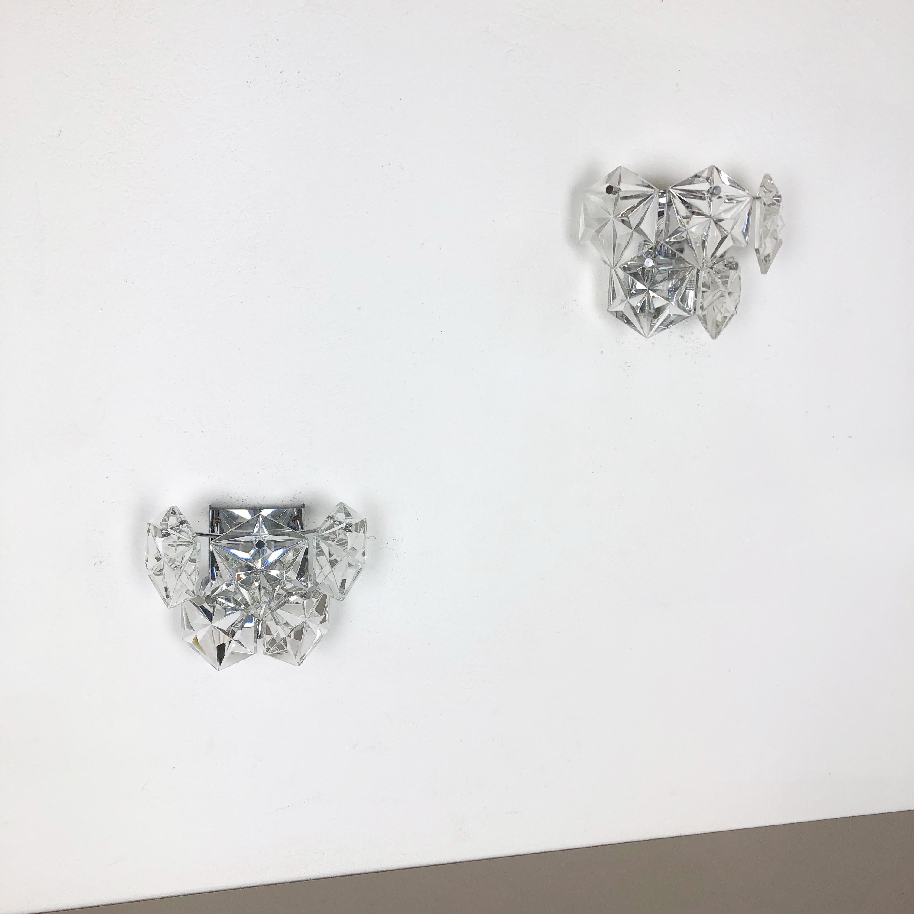 Set of 2 Prismatic Crystal Glass Wall Light Sconces by Kinkeldey, Germany No. 1 7
