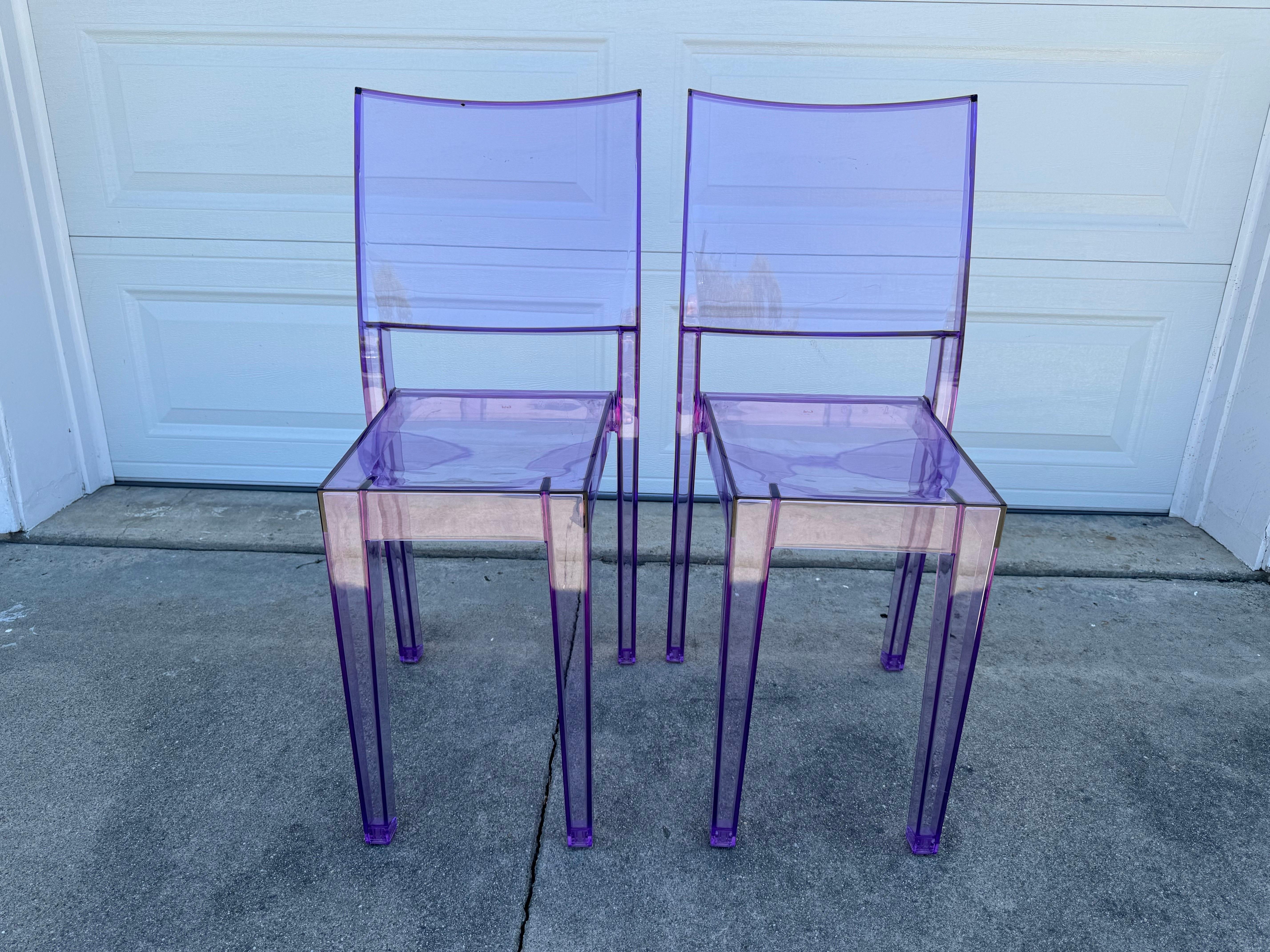 For Sale: Iconic La Marie Chairs by Philippe Starck for Kartell

Elevate your interior with this stunning set of 2 clear purple La Marie chairs. Designed by the renowned Philippe Starck and manufactured by Kartell in Italy, these iconic chairs