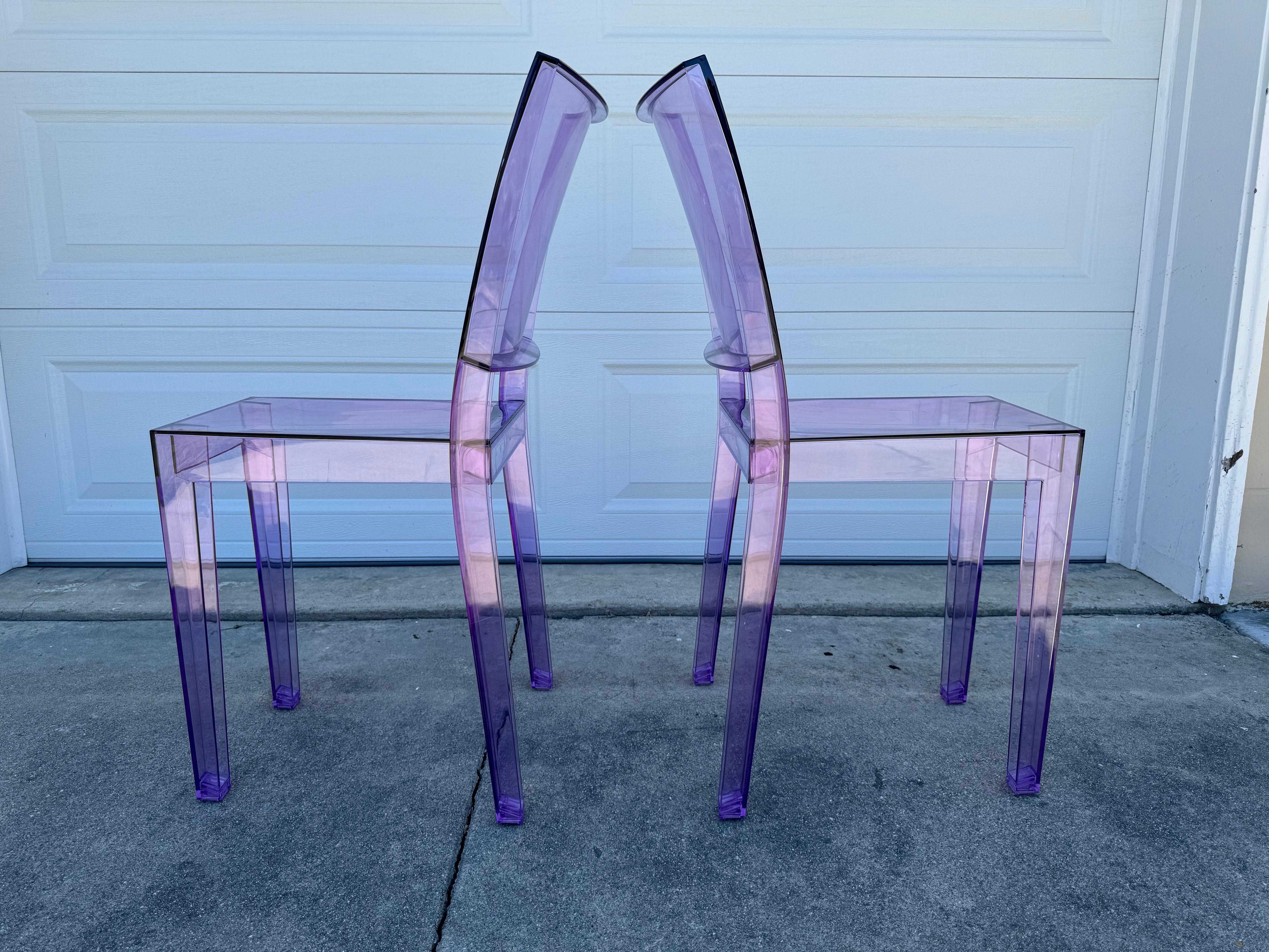 Post-Modern Set of 2 Purple La Marie Chairs By Philippe Starck For Kartell, Made In Italy For Sale